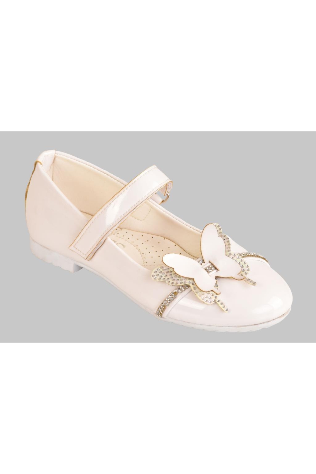 Kız Çocuk Anatomik Taban Taşlı Parlak Rugan Kelebekli Babet Ayakkabı - Görsel 2