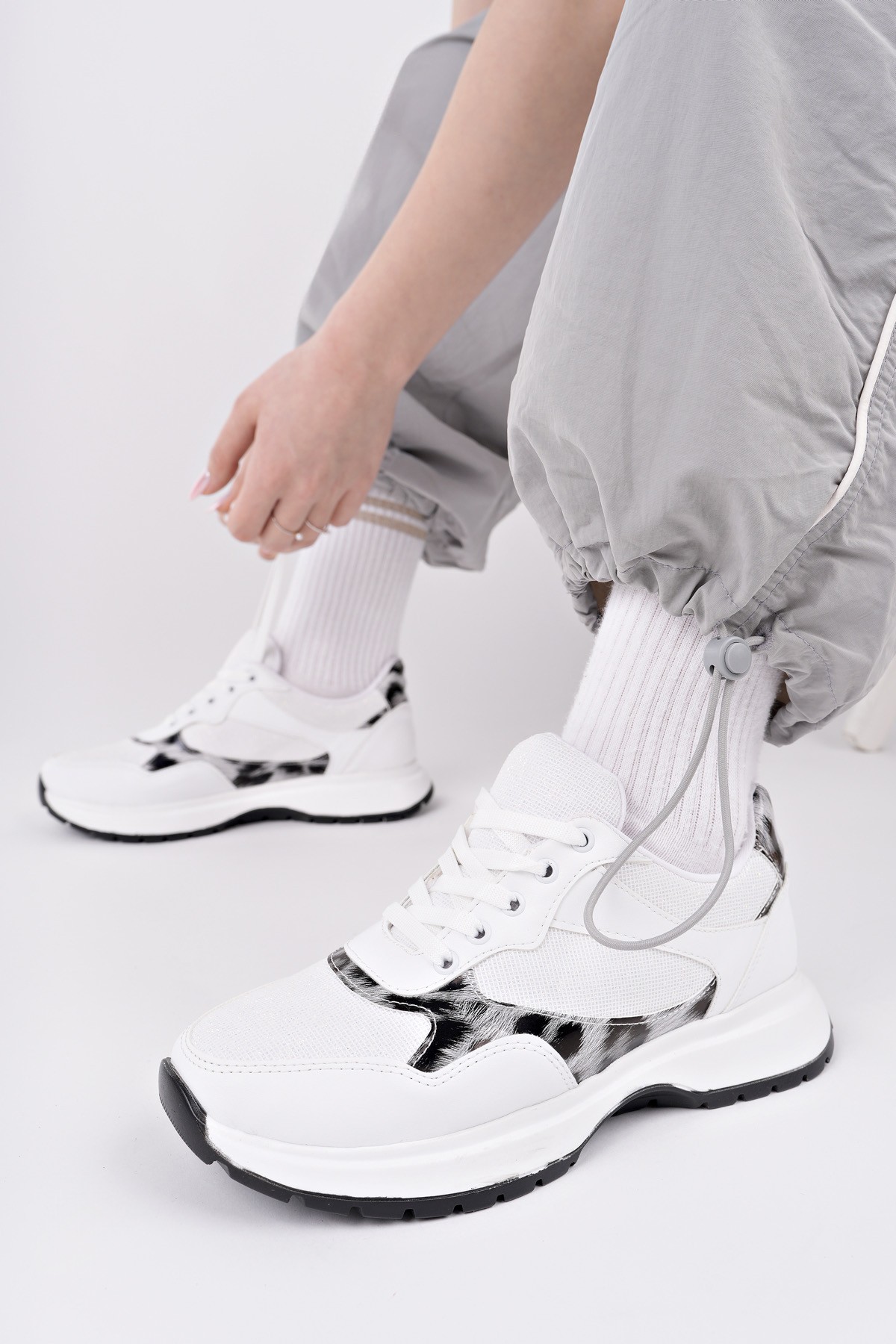 MELODY Kadın Kalın Taban Günlük Leopar Desenli Bağcıklı Sneaker Spor Ayakkabı - Görsel 3