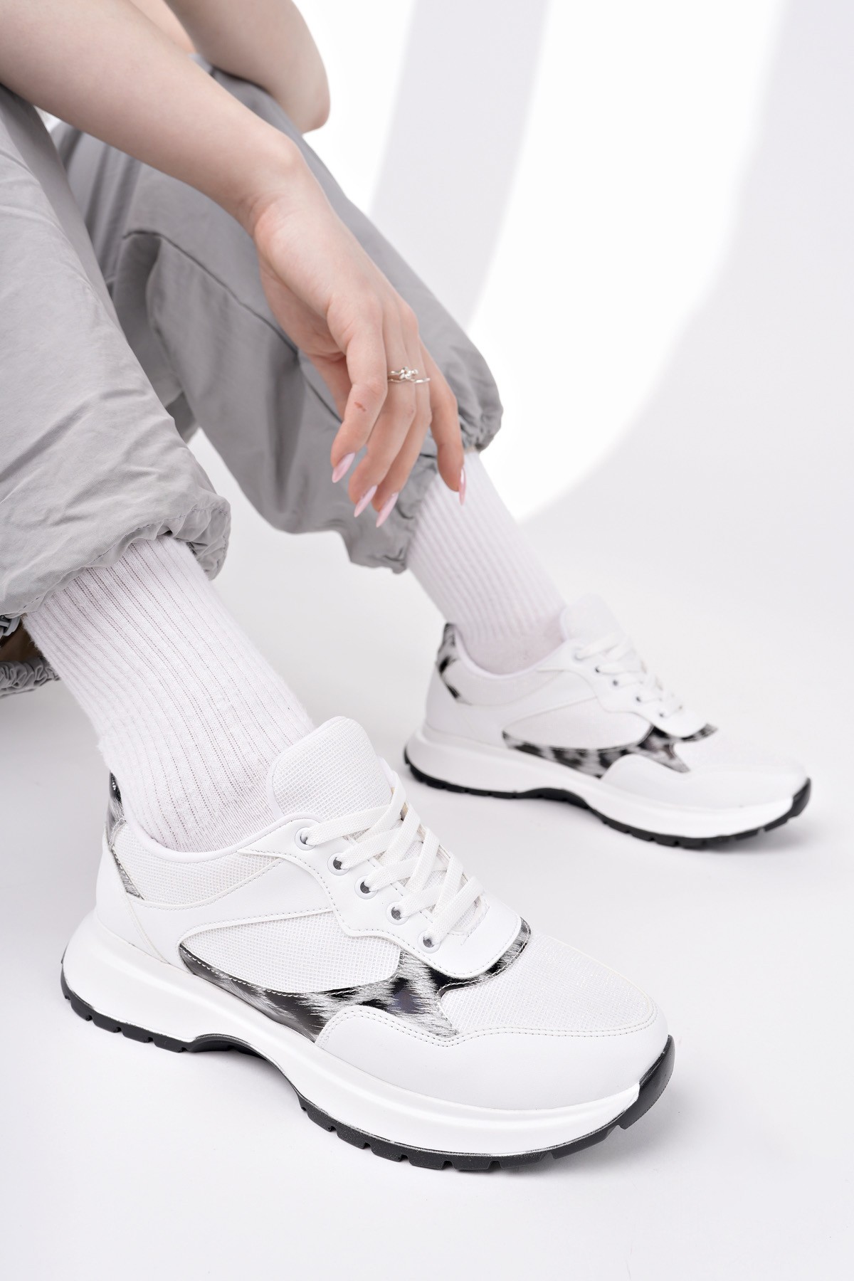 MELODY Kadın Kalın Taban Günlük Leopar Desenli Bağcıklı Sneaker Spor Ayakkabı - Görsel 6