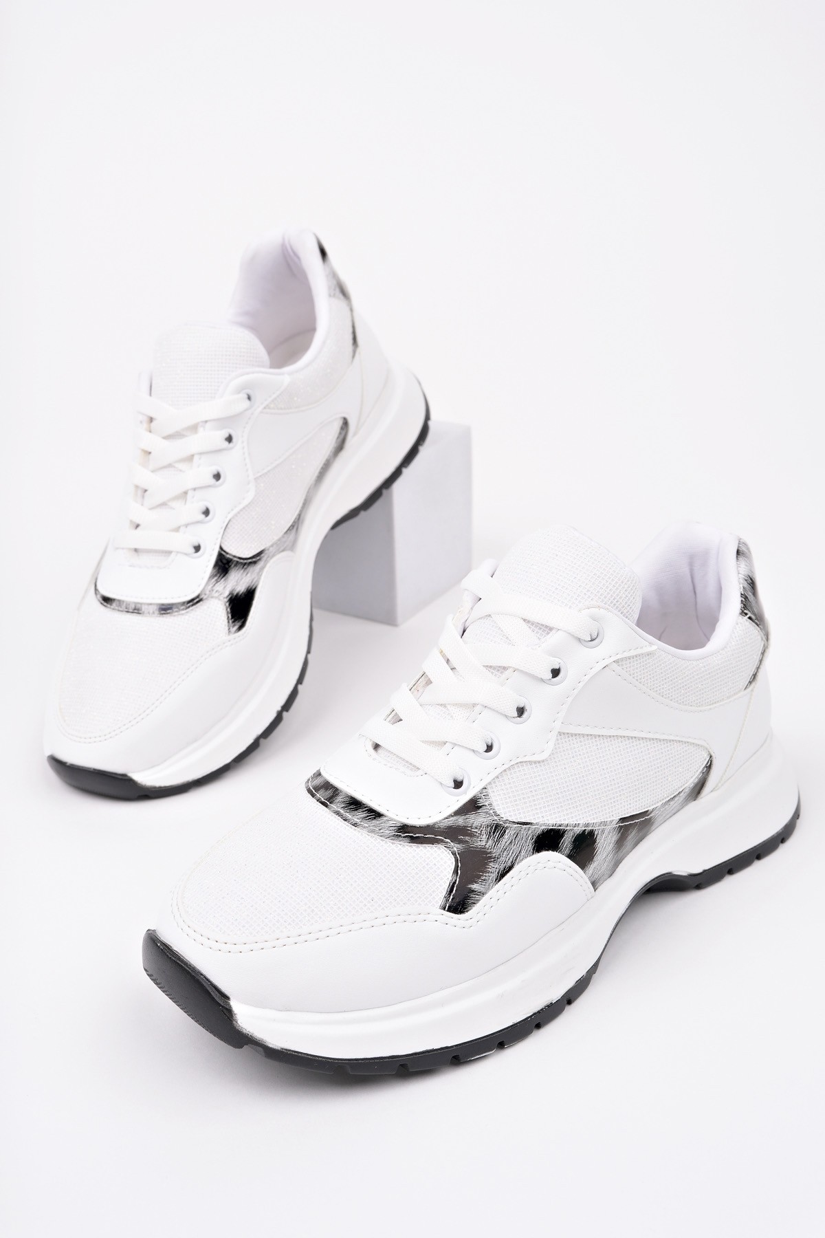 MELODY Kadın Kalın Taban Günlük Leopar Desenli Bağcıklı Sneaker Spor Ayakkabı - Görsel 9