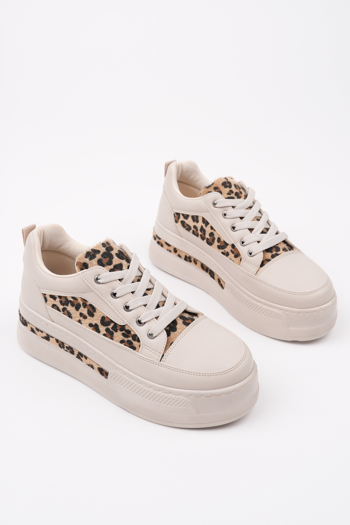 ZARİNA Kadın Kalın Taban Leopar Desenli Bağcıklı Günlük Sneaker Spor Ayakkabı - Görsel 3