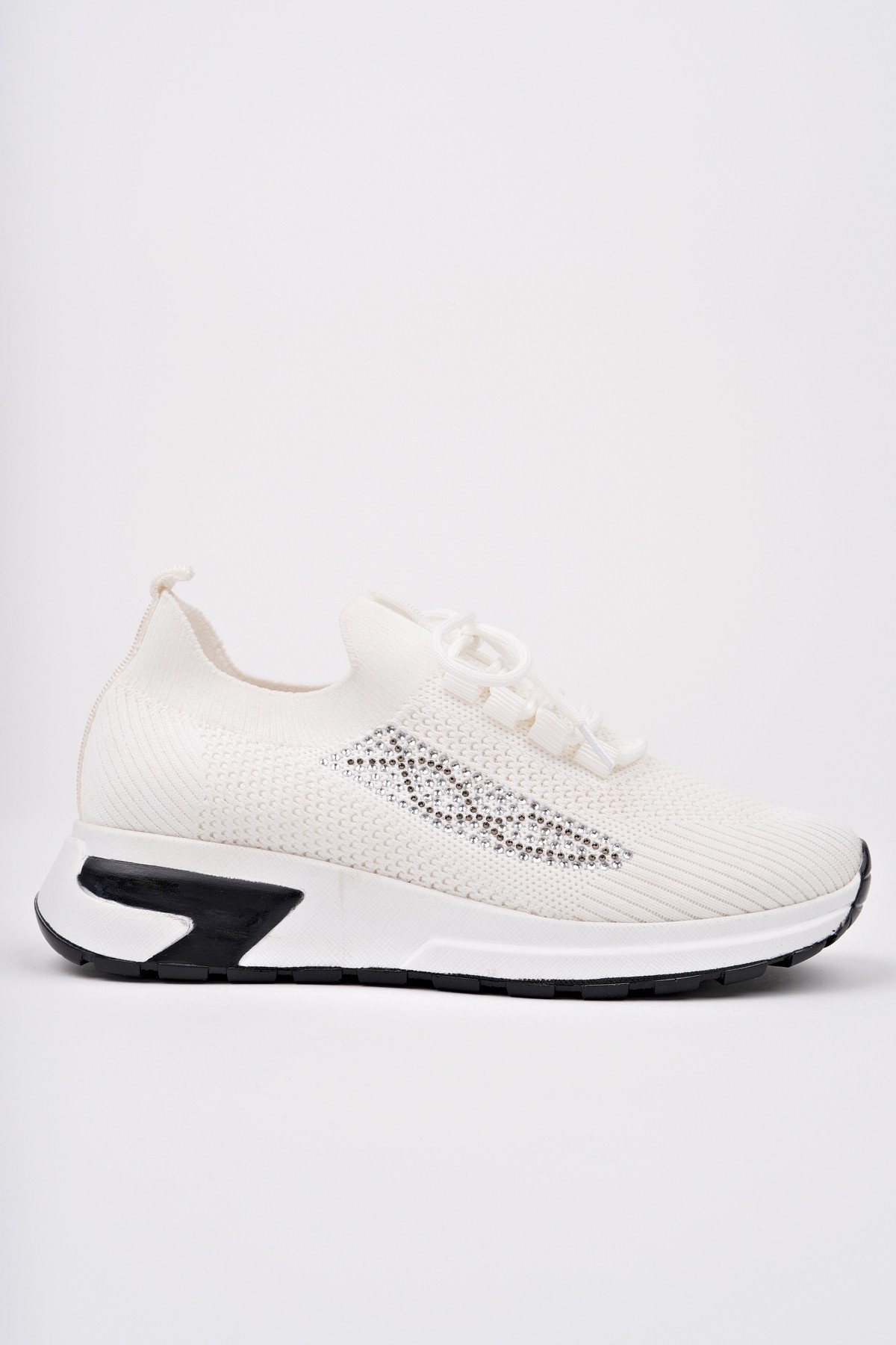 MARTHA Kadın Kalın Taban Günlük Triko Taşlı Bağcıklı Sneaker Spor Ayakkabı - Görsel 6