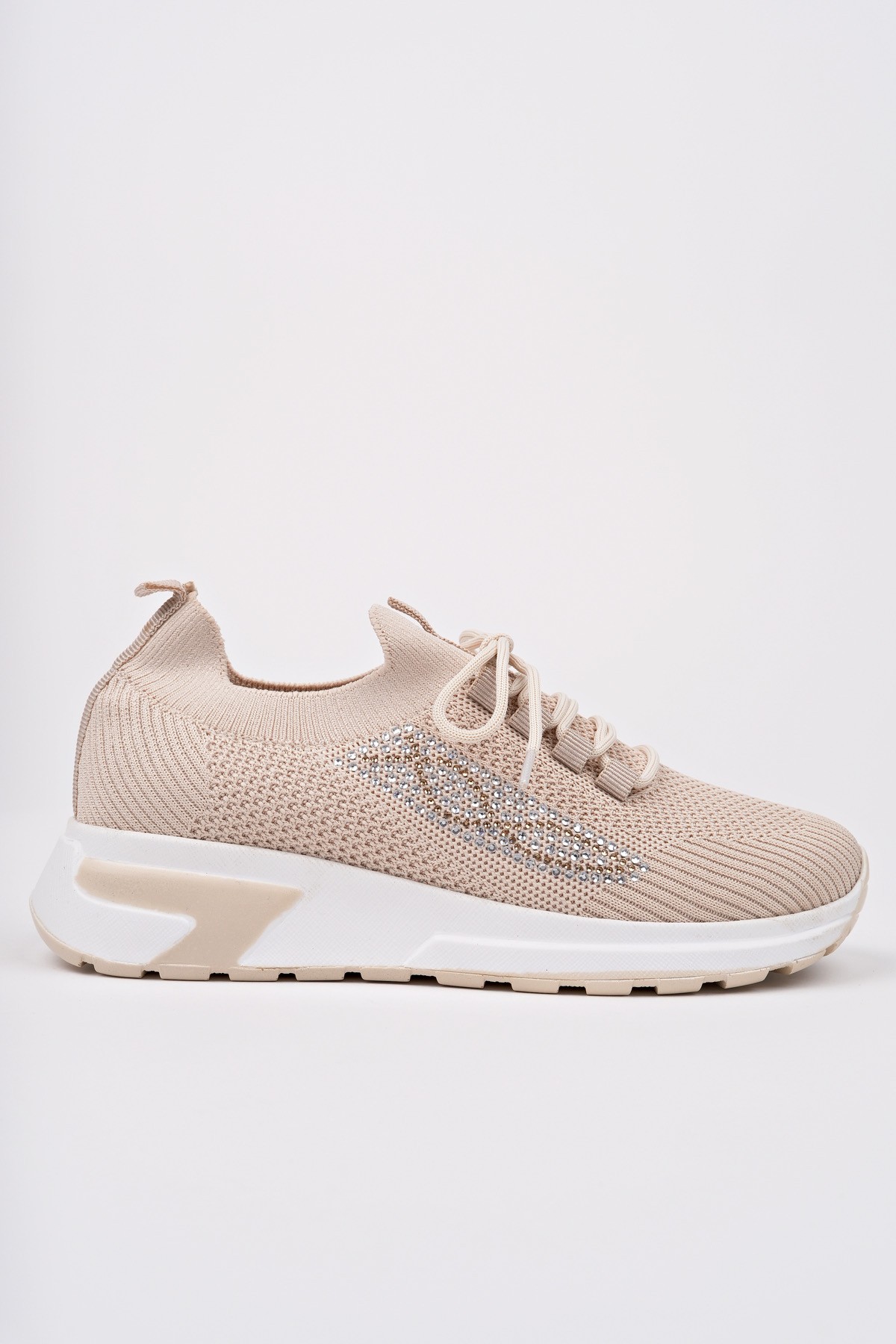 MARTHA Kadın Kalın Taban Günlük Triko Taşlı Bağcıklı Sneaker Spor Ayakkabı - Görsel 2