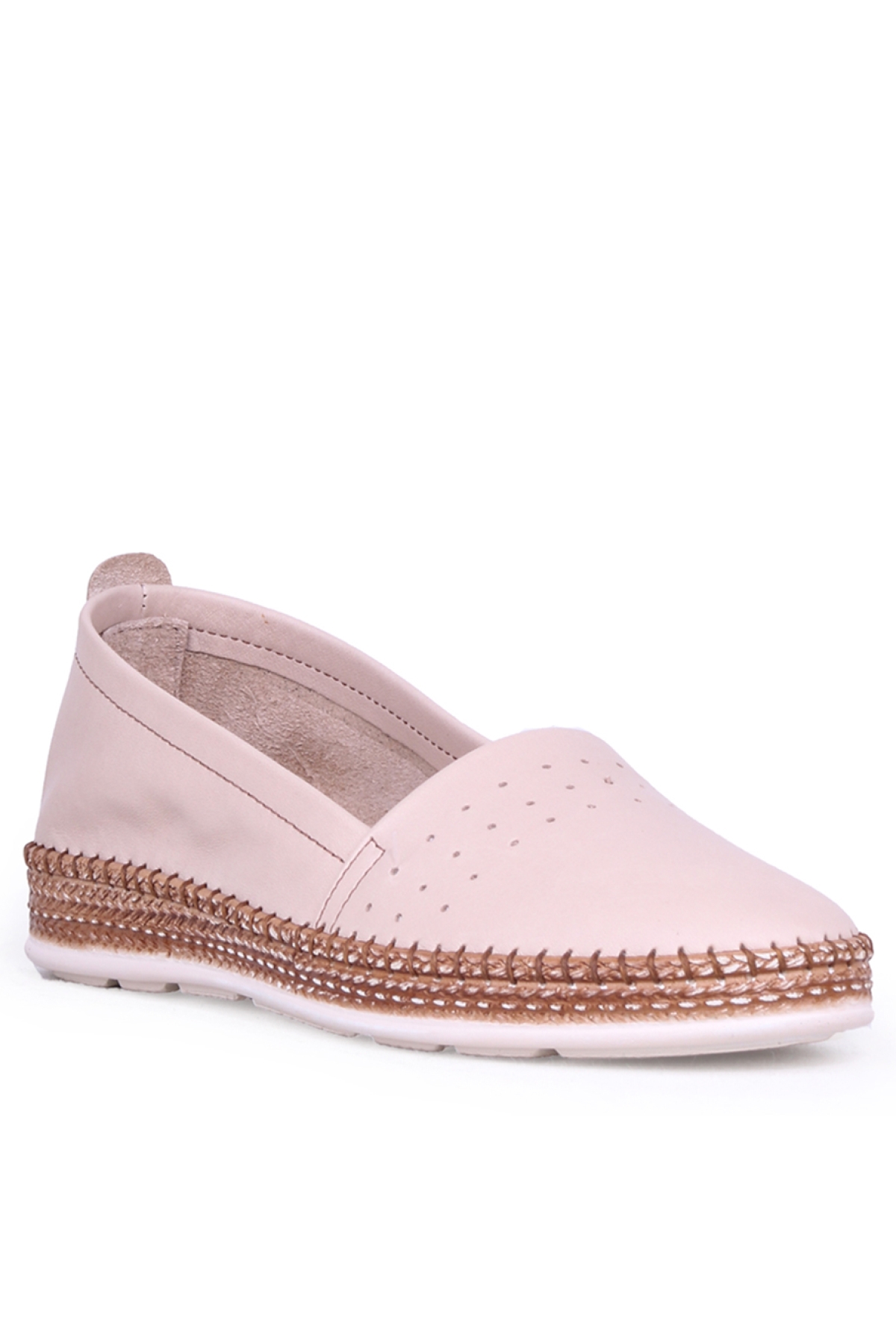 Herna Hakiki Deri Babet Kadın Ayakkabı Bej - Görsel 3