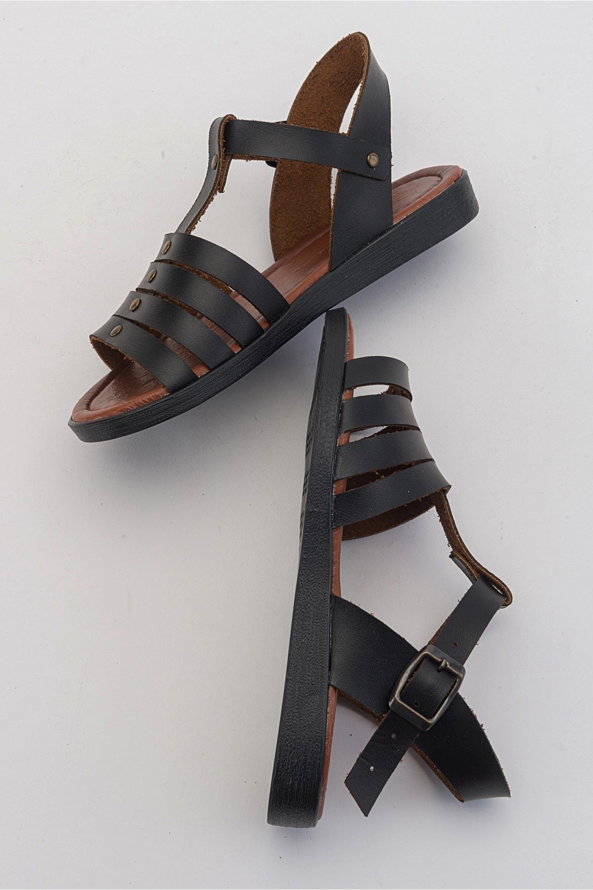 4 Biyeli Kadın Sandalet SİYAH CİLT - Görsel 7