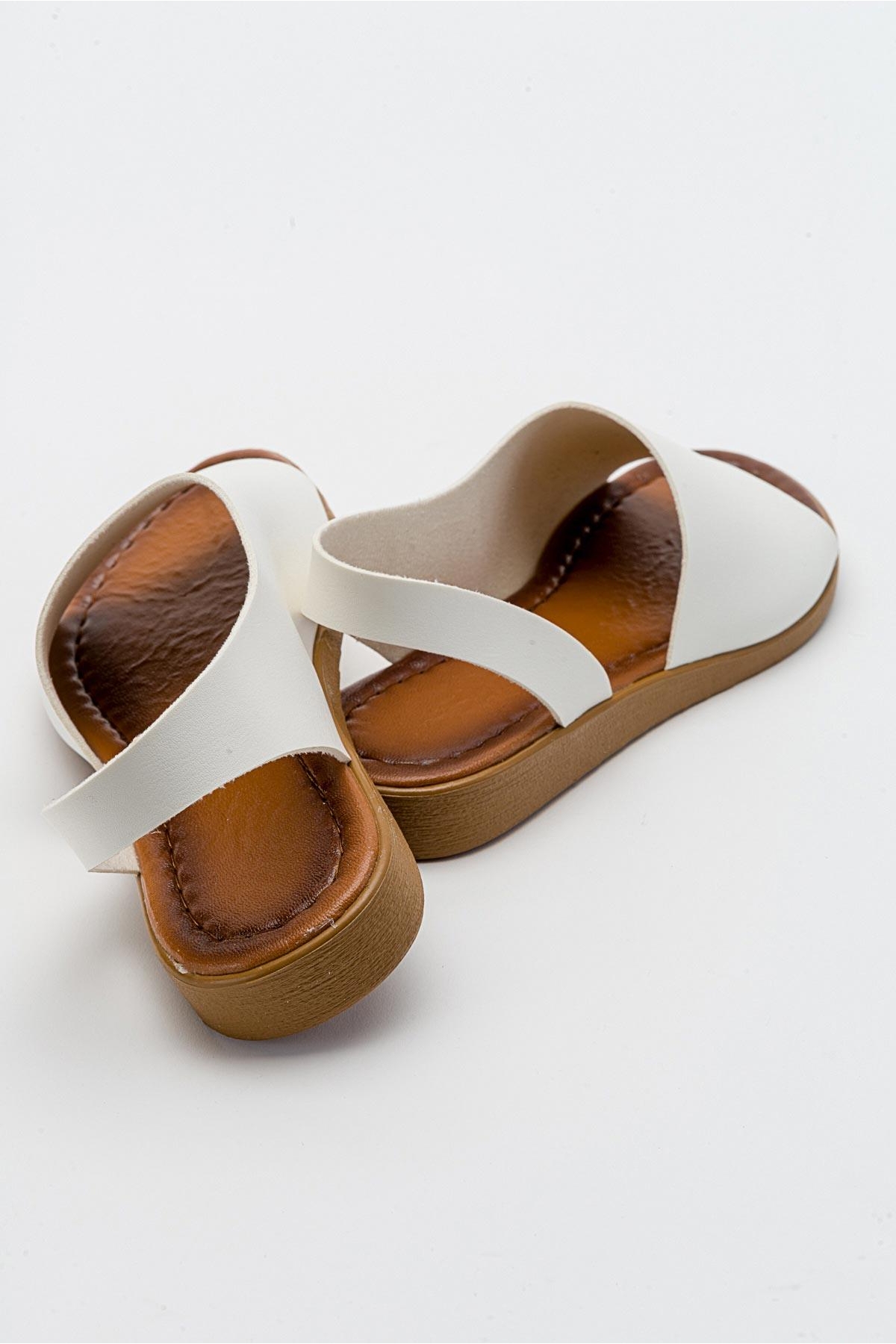 Geniş Tek Bantlı Kadın Sandalet BEYAZ CİLT - Görsel 5