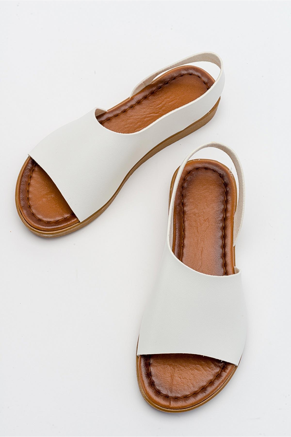Geniş Tek Bantlı Kadın Sandalet BEYAZ CİLT - Görsel 6