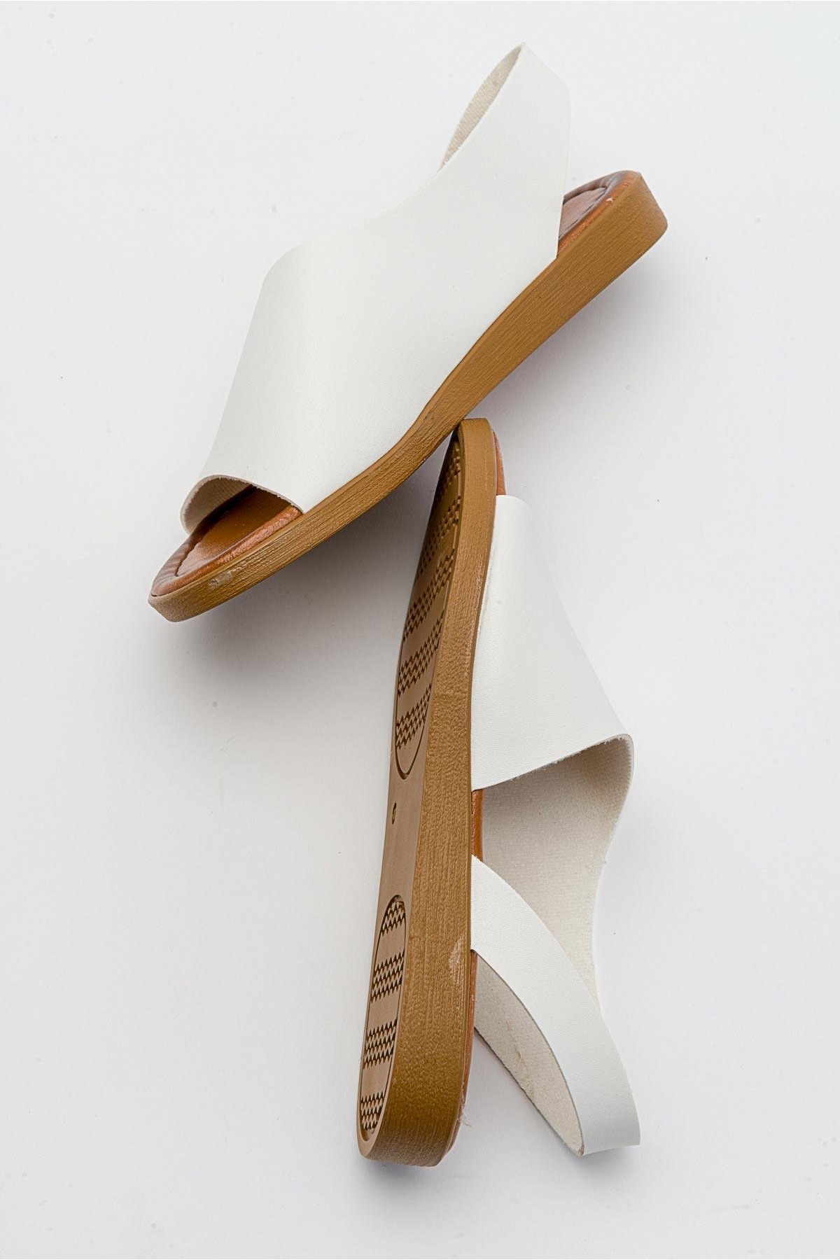 Geniş Tek Bantlı Kadın Sandalet BEYAZ CİLT - Görsel 7