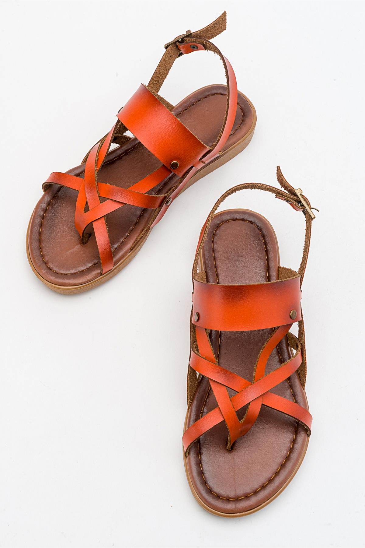 Parmak Arası Kadın Sandalet ORANJ CİLT - Görsel 6