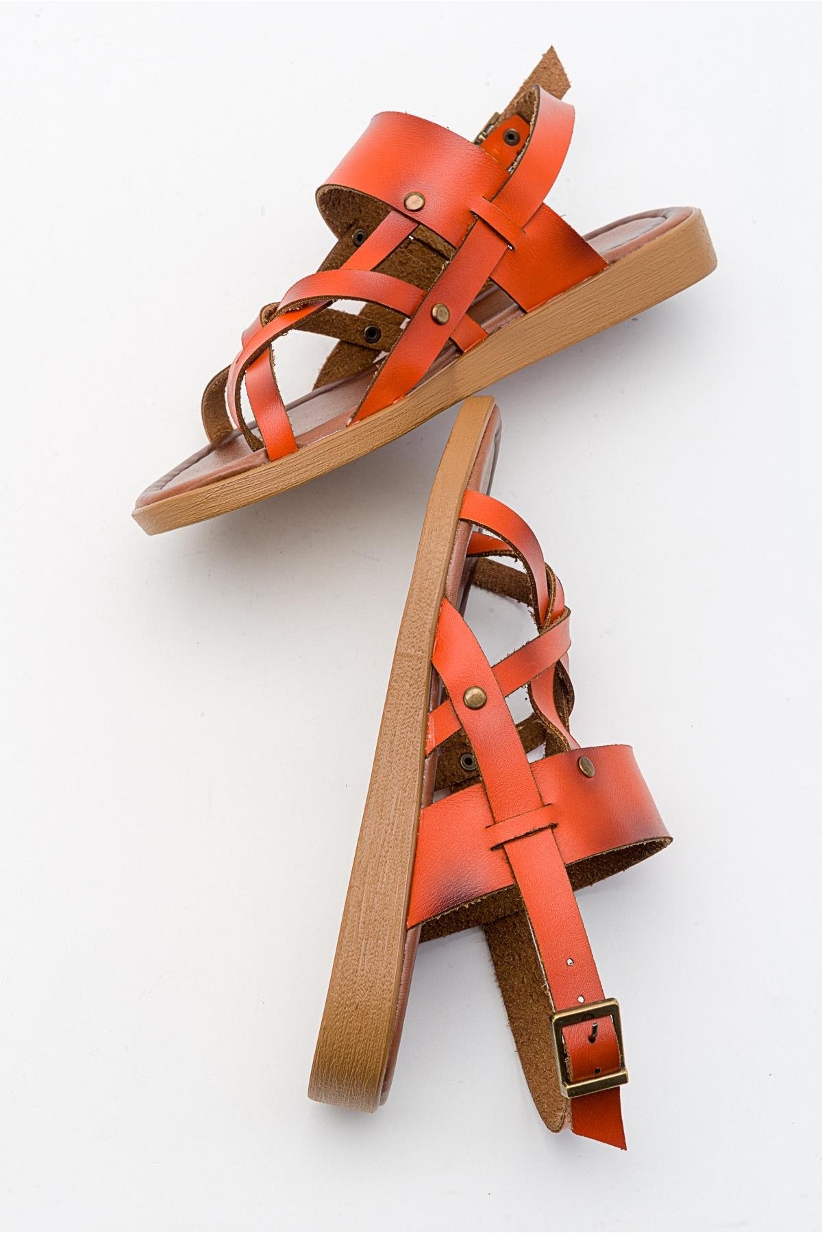 Parmak Arası Kadın Sandalet ORANJ CİLT - Görsel 7