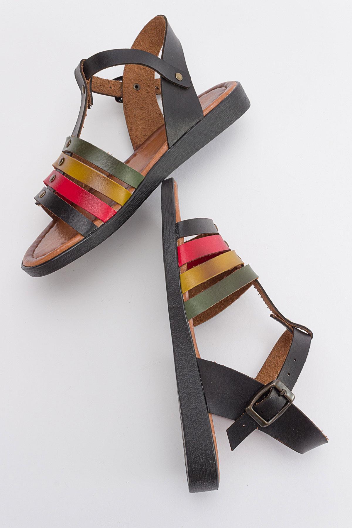 4 Biyeli Kadın Sandalet SİYAH GARNİ - Görsel 7