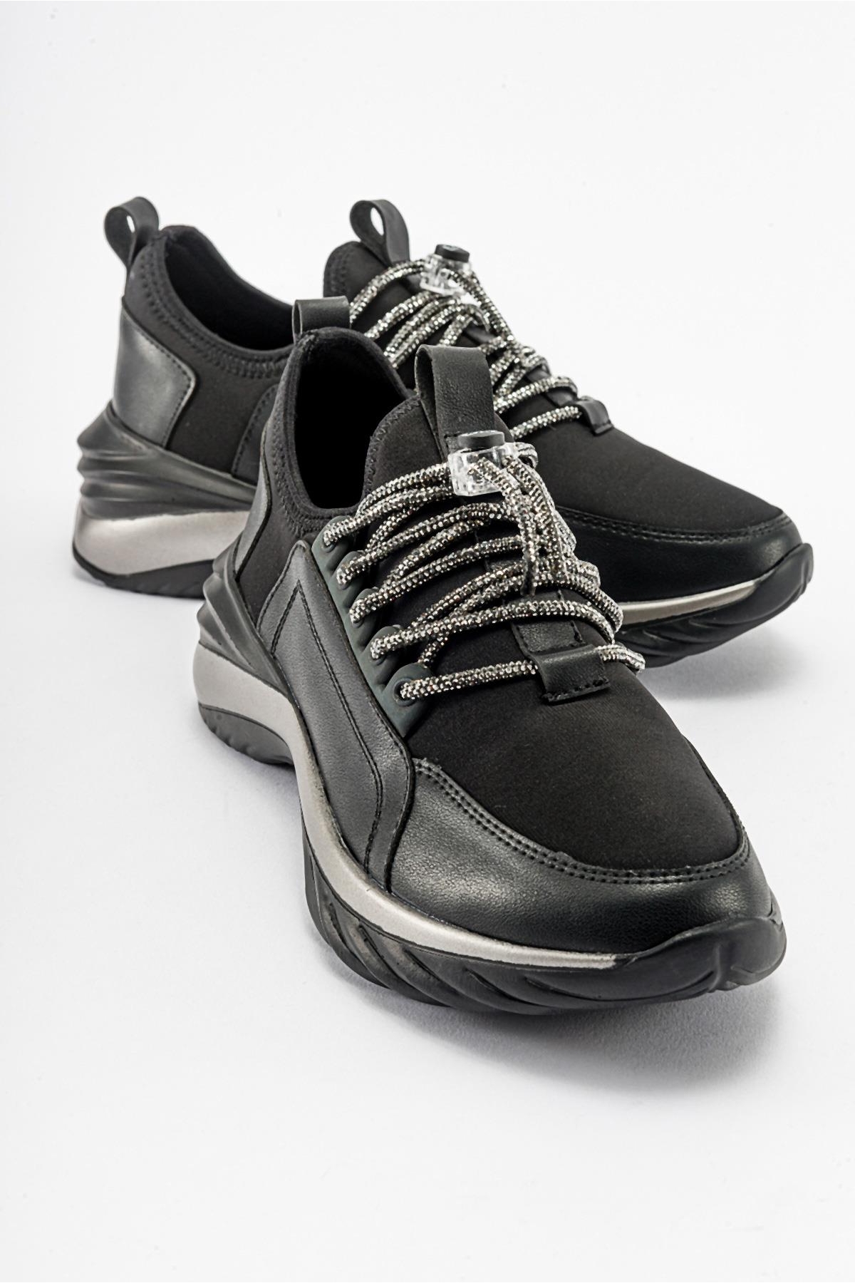 Taş Bağcıklı Kadın Spor Ayakkabı SİYAH SİYAH - Görsel 2