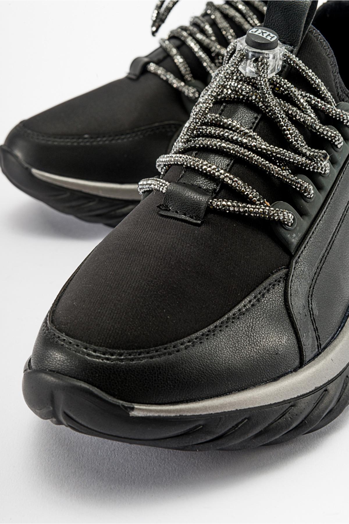 Taş Bağcıklı Kadın Spor Ayakkabı SİYAH SİYAH - Görsel 4