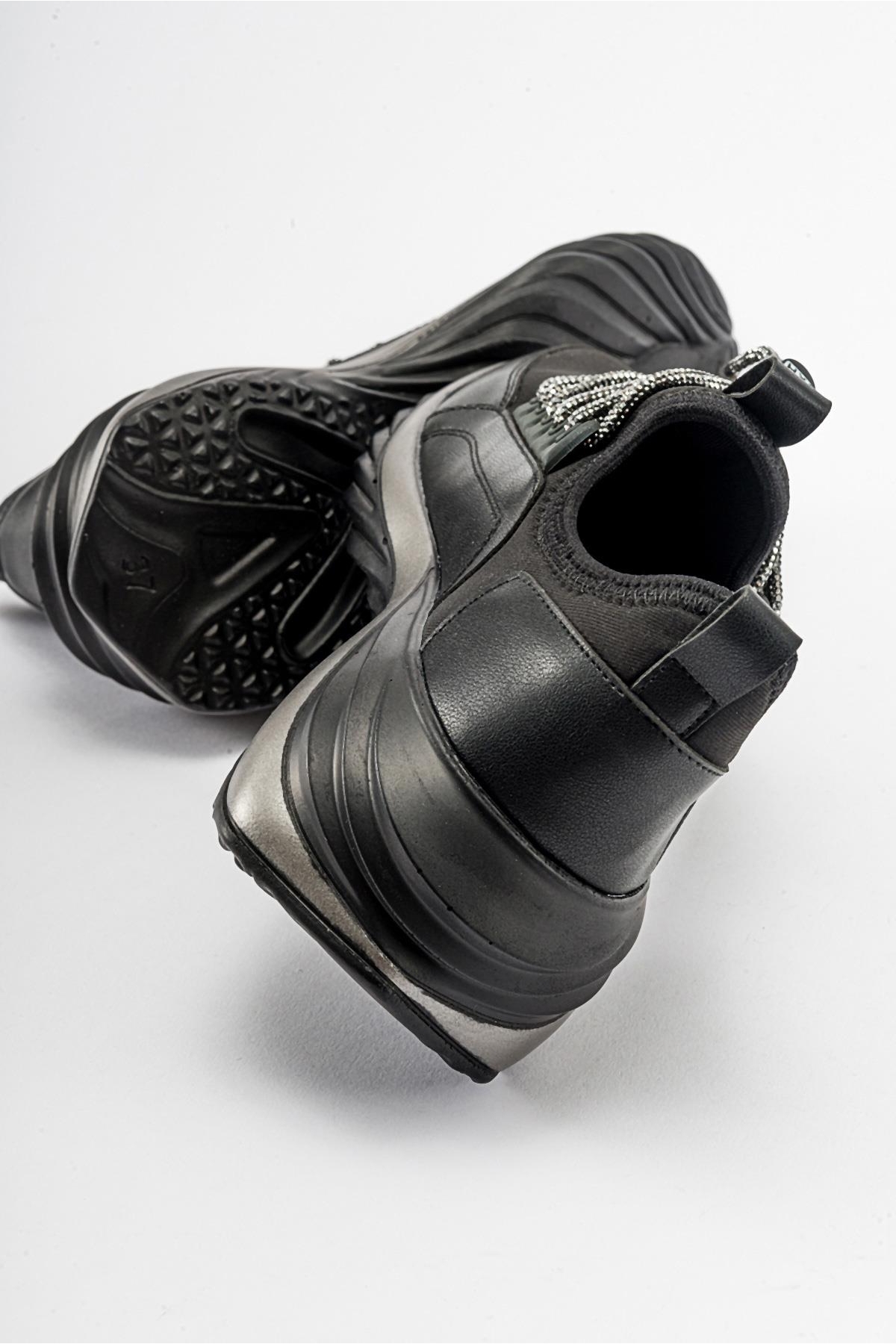 Taş Bağcıklı Kadın Spor Ayakkabı SİYAH SİYAH - Görsel 5