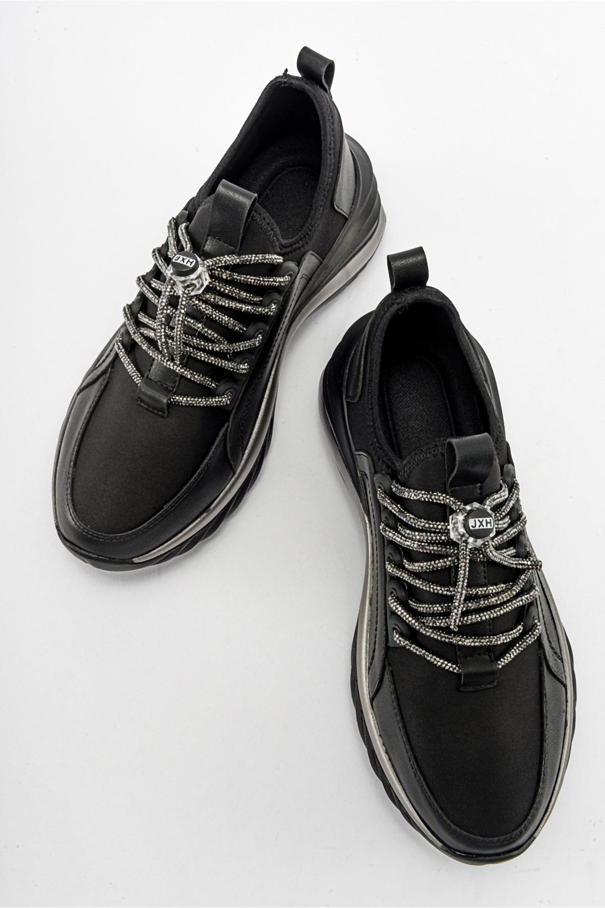 Taş Bağcıklı Kadın Spor Ayakkabı SİYAH SİYAH - Görsel 6