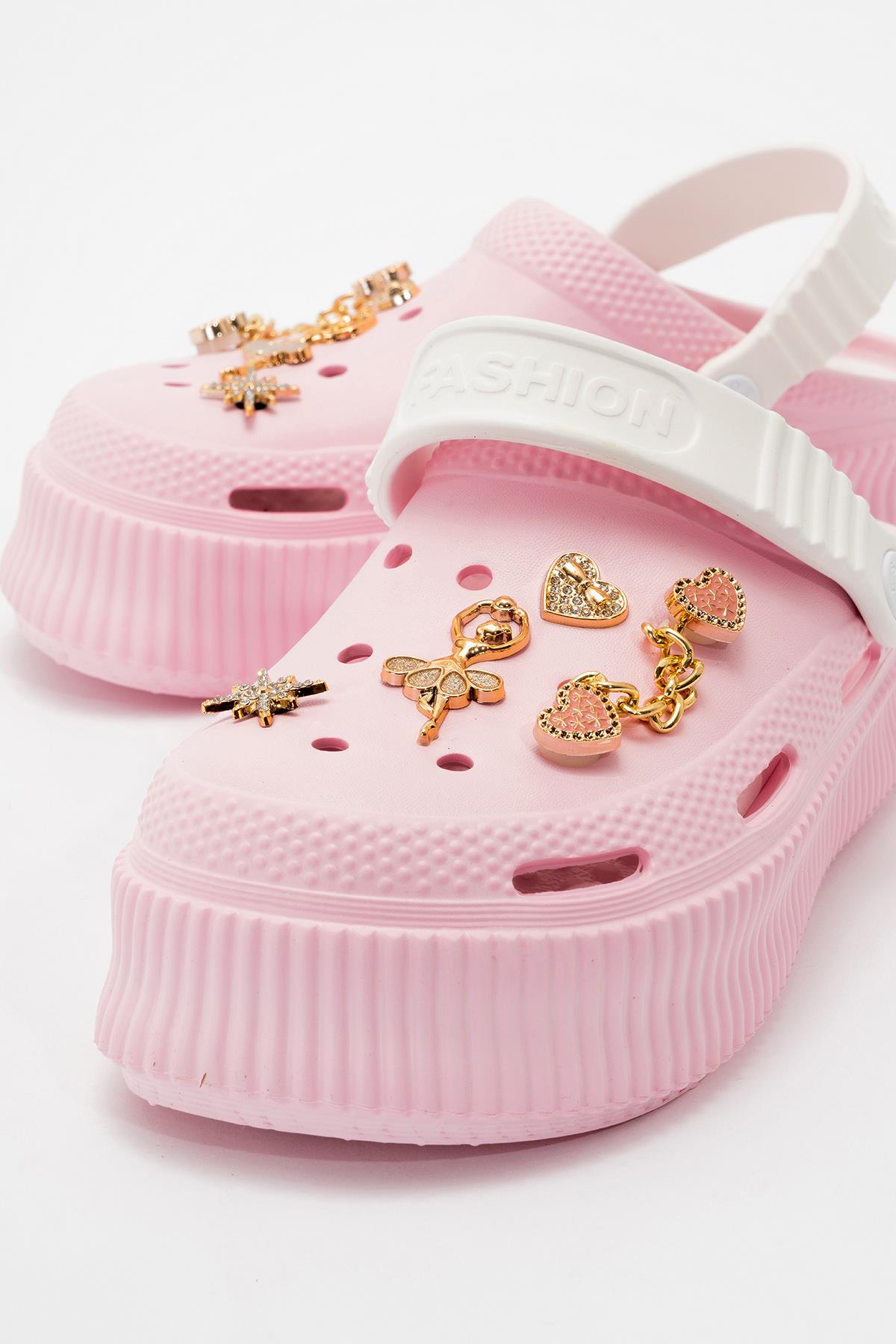 Kadın Charmlı Sabo Terlik BEYAZ PUDRA - Görsel 4