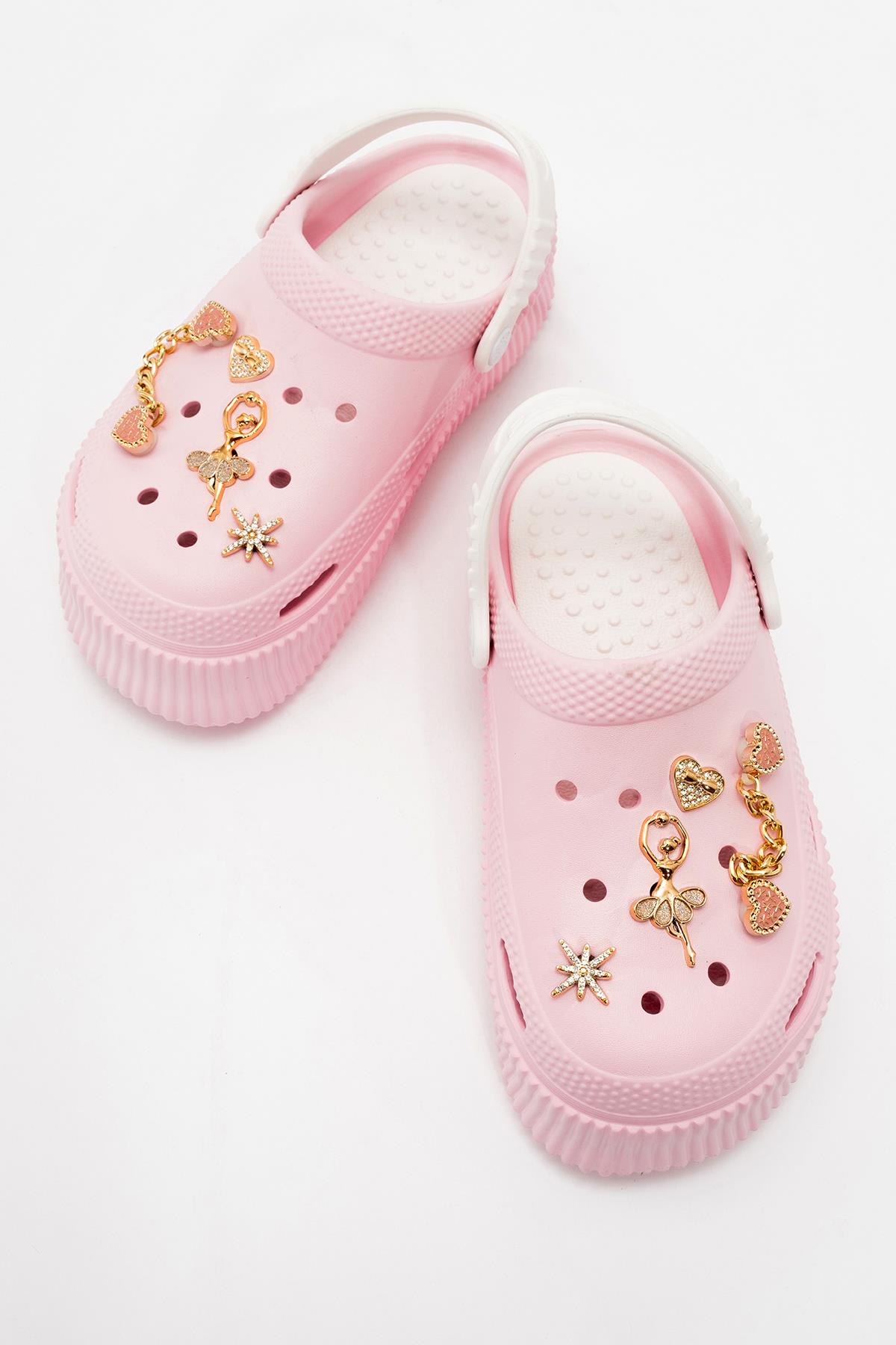 Kadın Charmlı Sabo Terlik BEYAZ PUDRA - Görsel 6