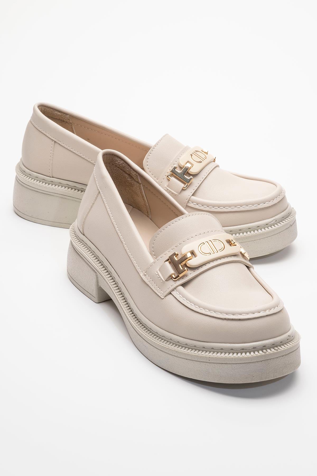 Kadın Tokalı Loafer Ayakkabı BEJ CİLT - Görsel 2