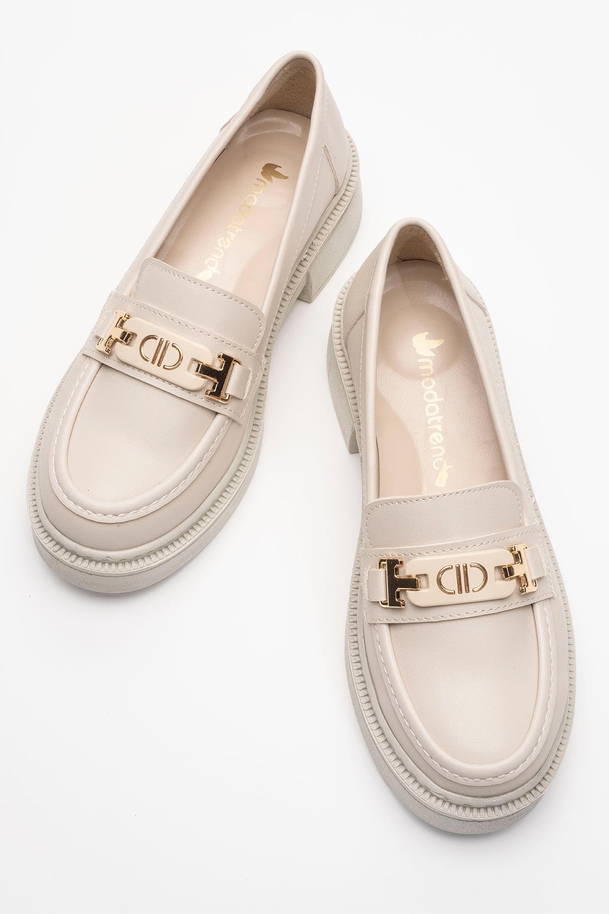 Kadın Tokalı Loafer Ayakkabı BEJ CİLT - Görsel 6