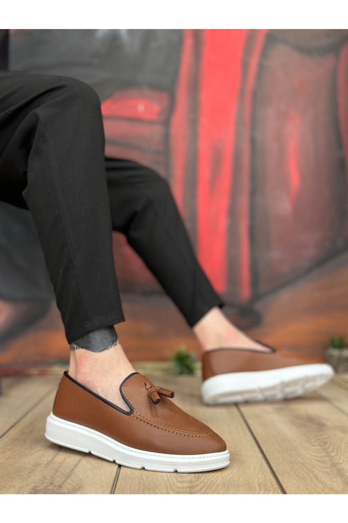 Bağcıksız Püsküllü Erkek Ayakkabı TABA (BEYAZ TABAN) - Görsel 2