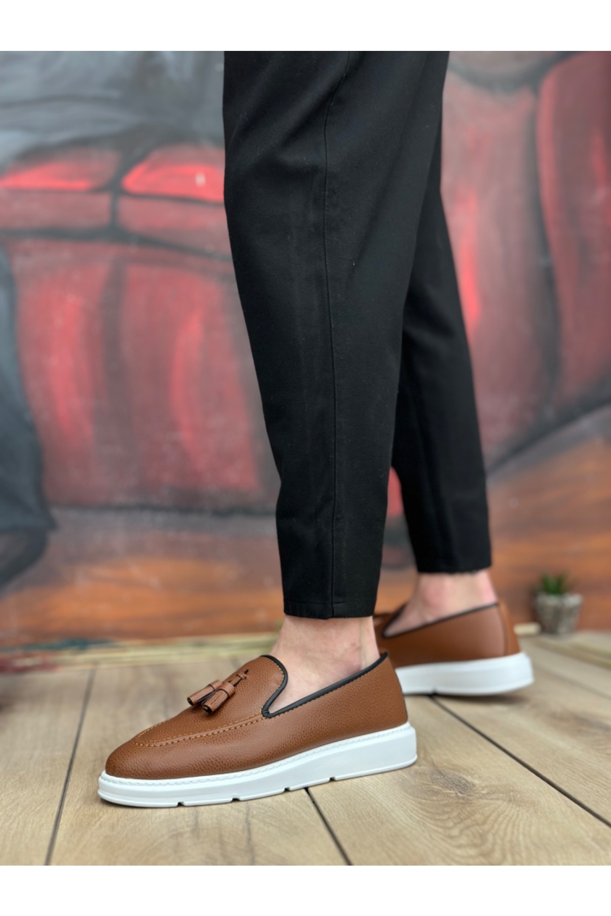 Bağcıksız Püsküllü Erkek Ayakkabı TABA (BEYAZ TABAN) - Görsel 4