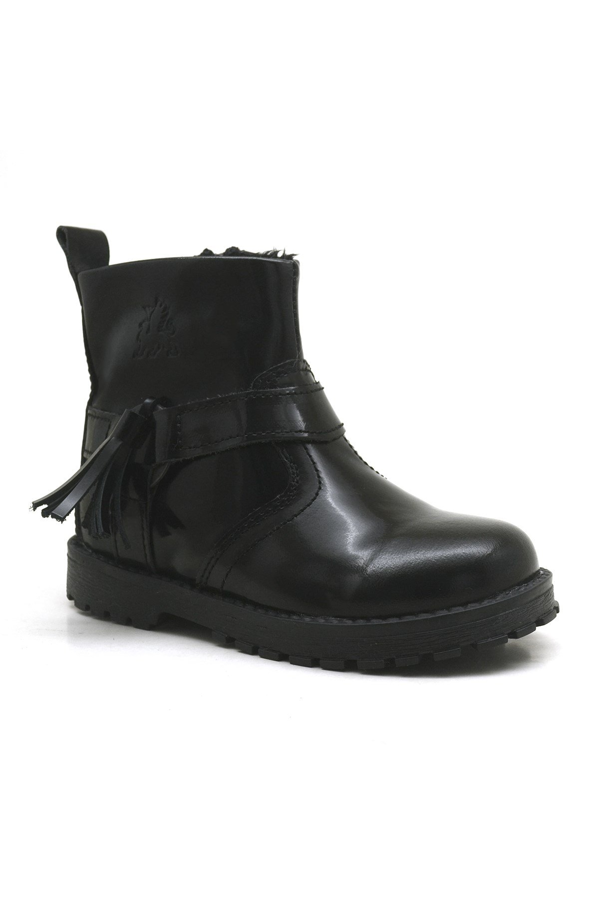 Chiron Hakiki Deri Siyah Rugan Püsküllü Kız Bebek Bot - Görsel 2