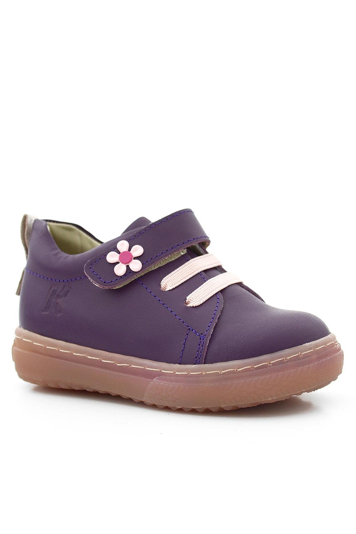 Anatomik Hakiki Deri Yumuşak Mor Çiçekli Cırtlı Kız Çocuk Ayakkabı - Görsel 2