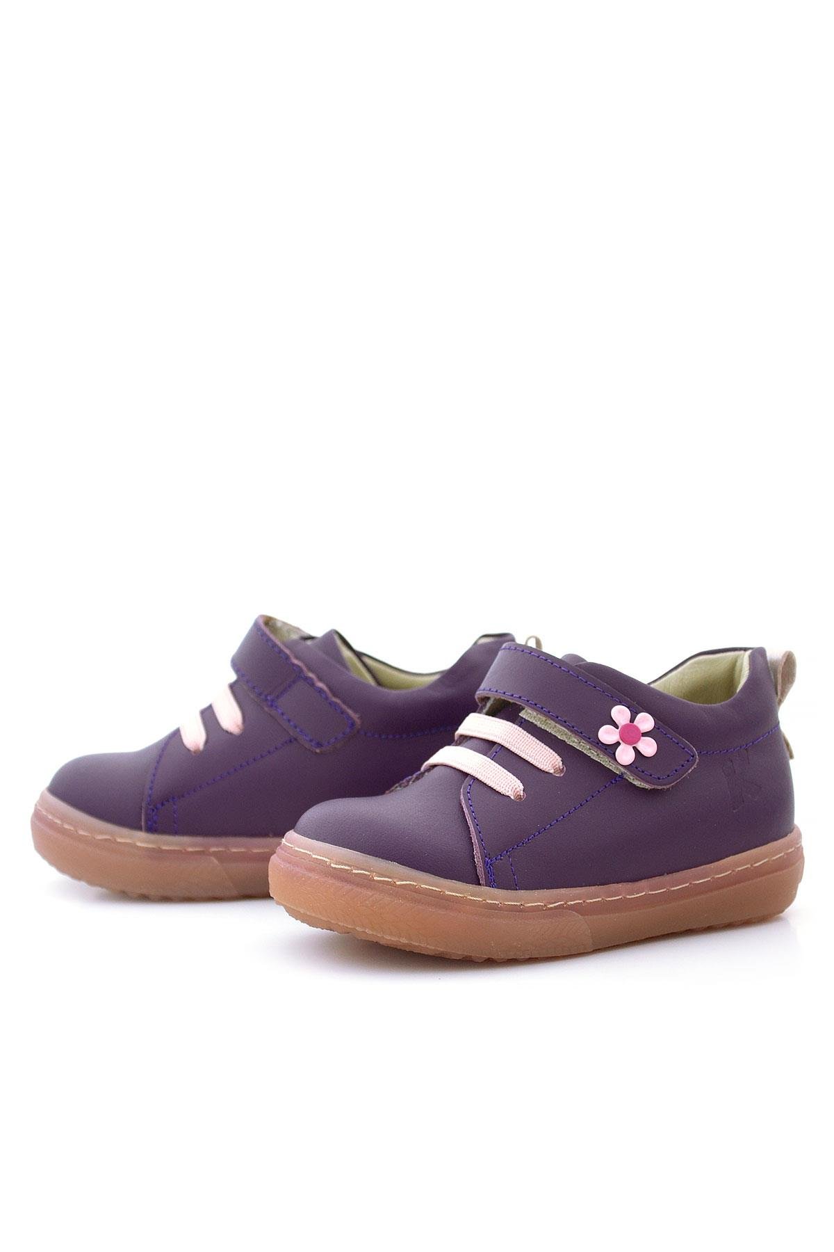 Anatomik Hakiki Deri Yumuşak Mor Çiçekli Cırtlı Kız Çocuk Ayakkabı - Görsel 4