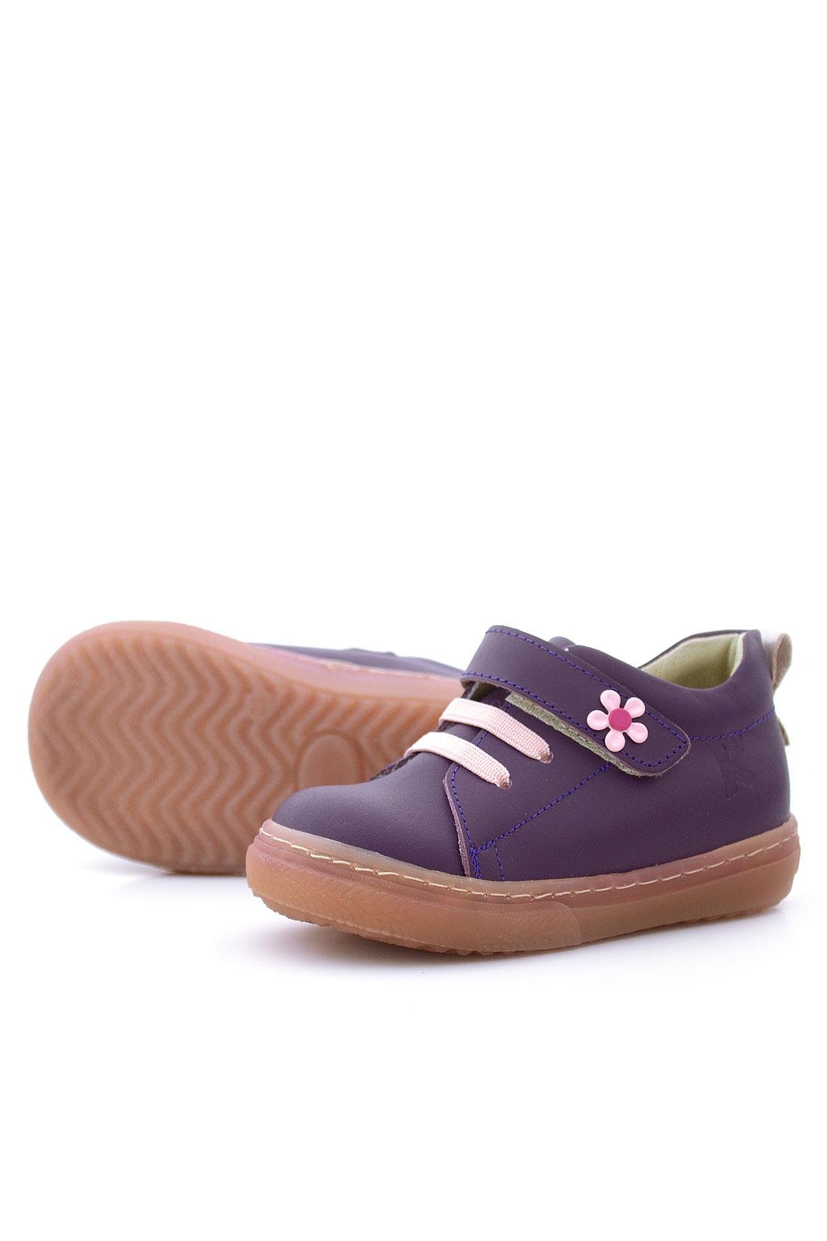 Anatomik Hakiki Deri Yumuşak Mor Çiçekli Cırtlı Kız Çocuk Ayakkabı - Görsel 5