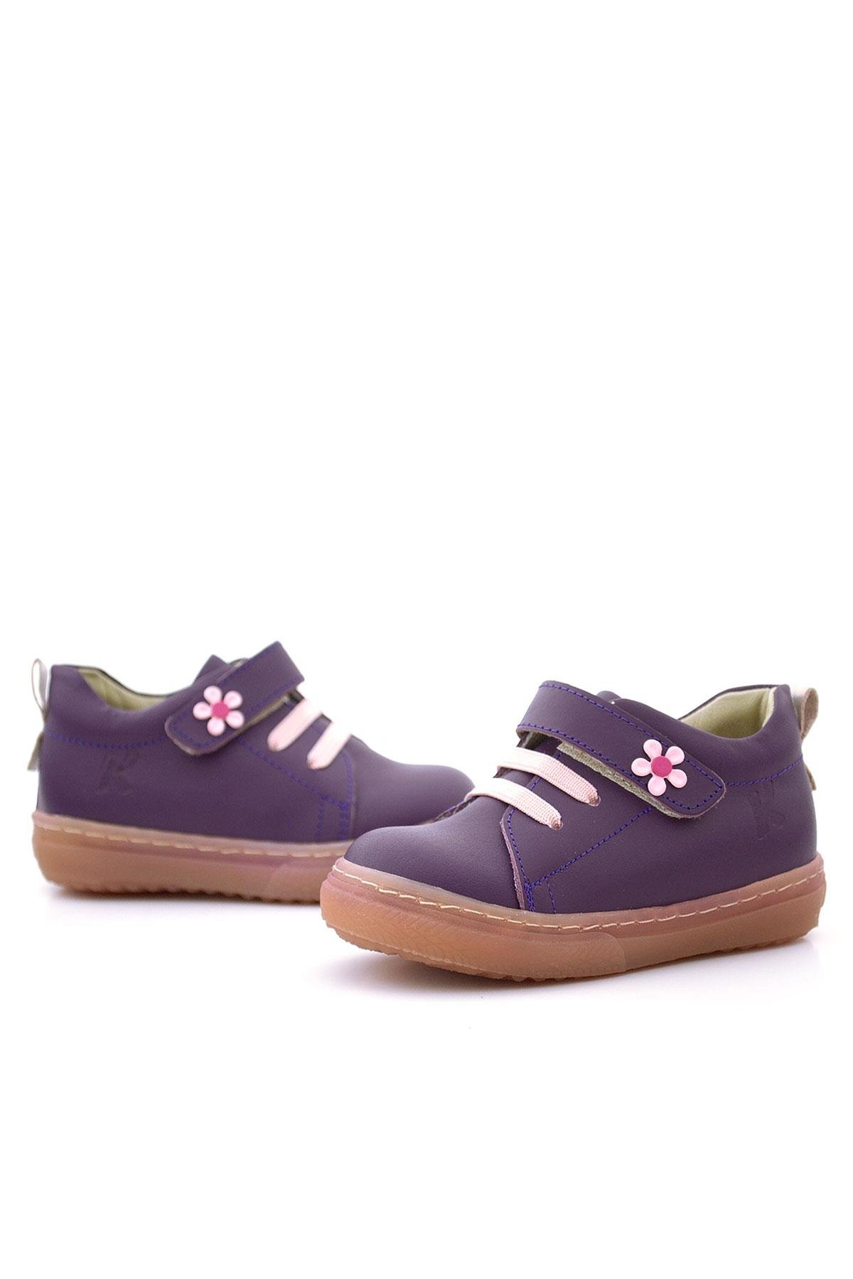 Anatomik Hakiki Deri Yumuşak Mor Çiçekli Cırtlı Kız Çocuk Ayakkabı - Görsel 6