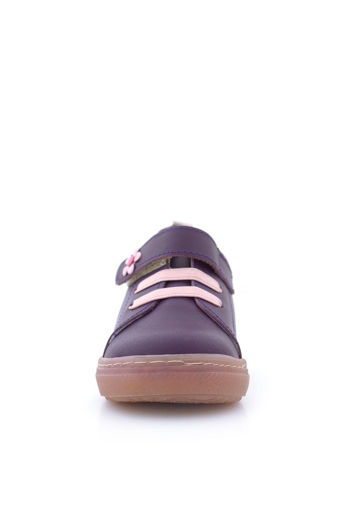 Anatomik Hakiki Deri Yumuşak Mor Çiçekli Cırtlı Kız Çocuk Ayakkabı - Görsel 7