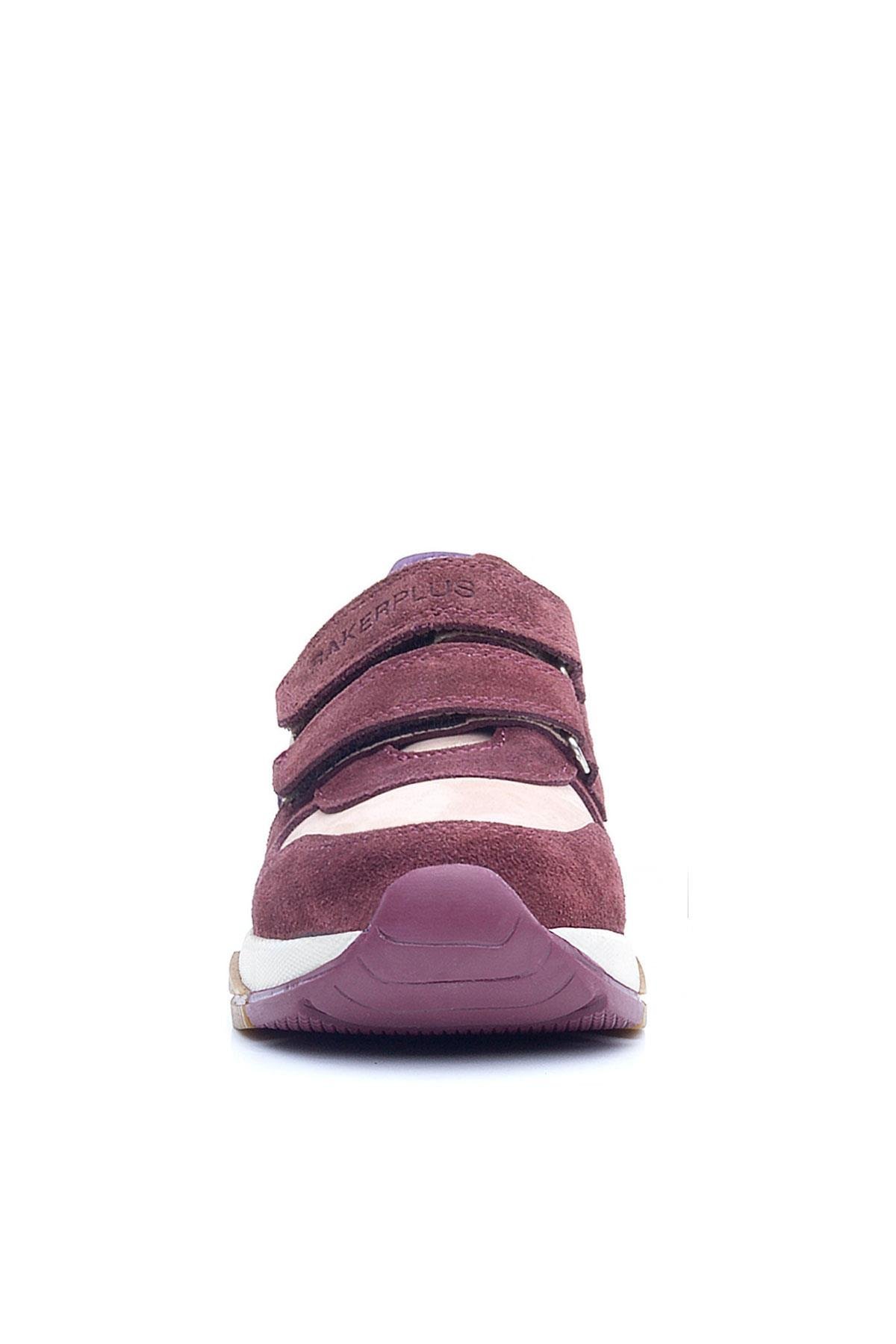 Hakiki Deri Bordo Pembe Metal Detaylı Kız Çocuk Sneakers Ayakkabı - Görsel 4