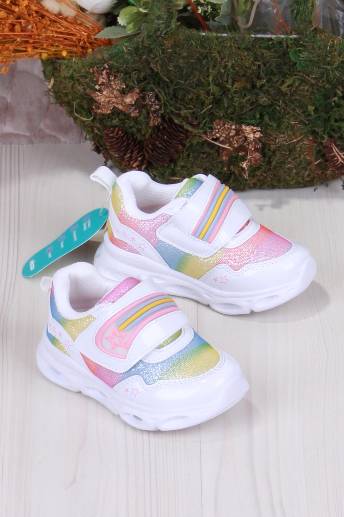 346.B23Y.181 Beyaz Kita Işıklı Kız Çocuk Ayakkabı - Görsel 2