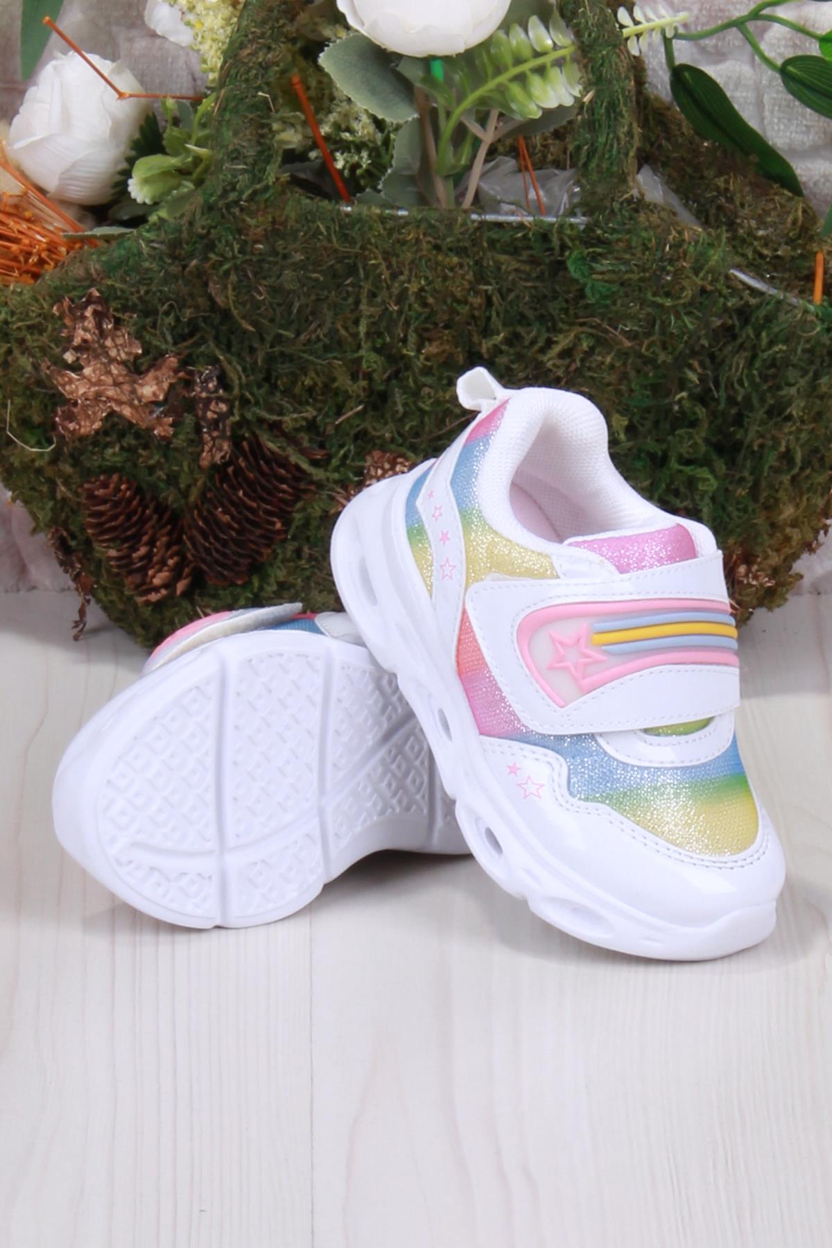 346.B23Y.181 Beyaz Kita Işıklı Kız Çocuk Ayakkabı - Görsel 3