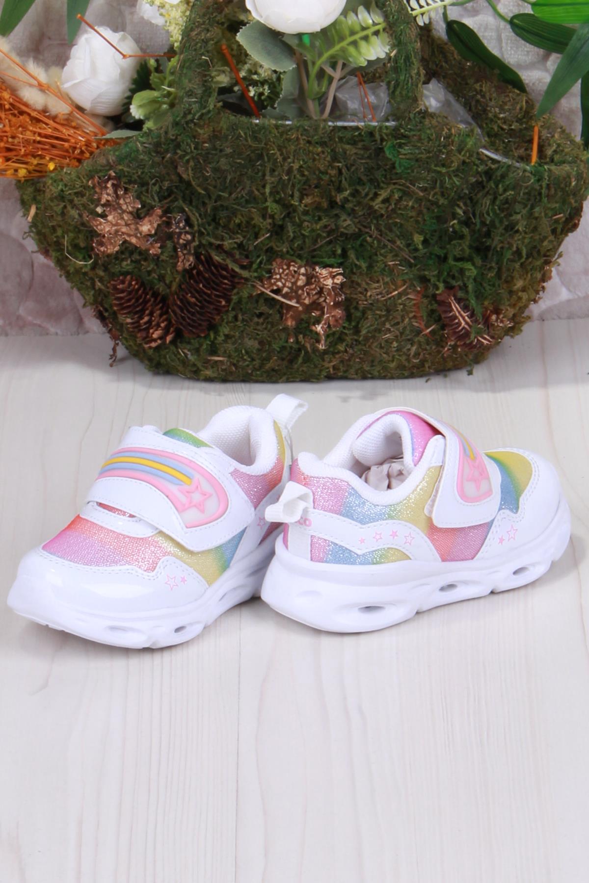 346.B23Y.181 Beyaz Kita Işıklı Kız Çocuk Ayakkabı - Görsel 5