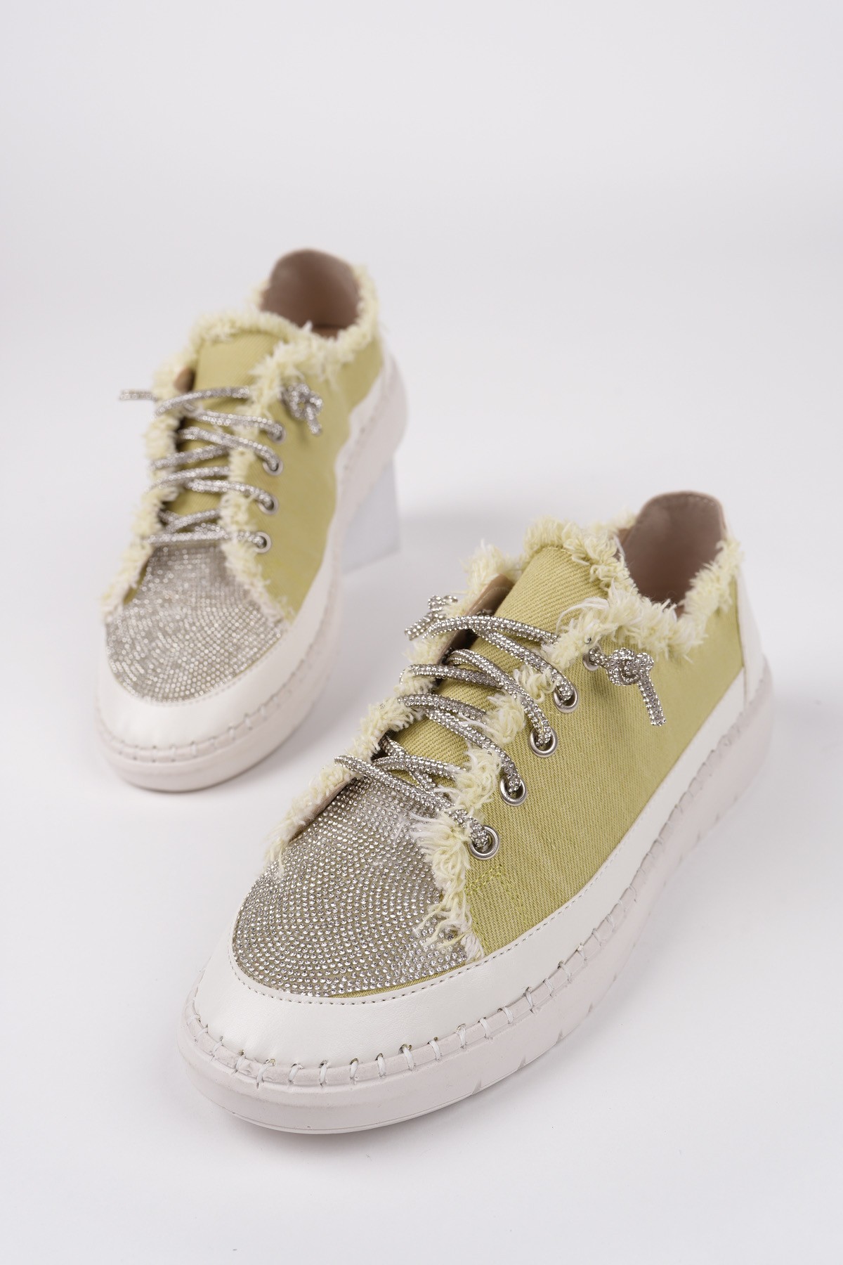 DAMSEL Bağcıklı Taşlı Kadın Günlük Denim Sneaker Spor Ayakkabı - Görsel 3