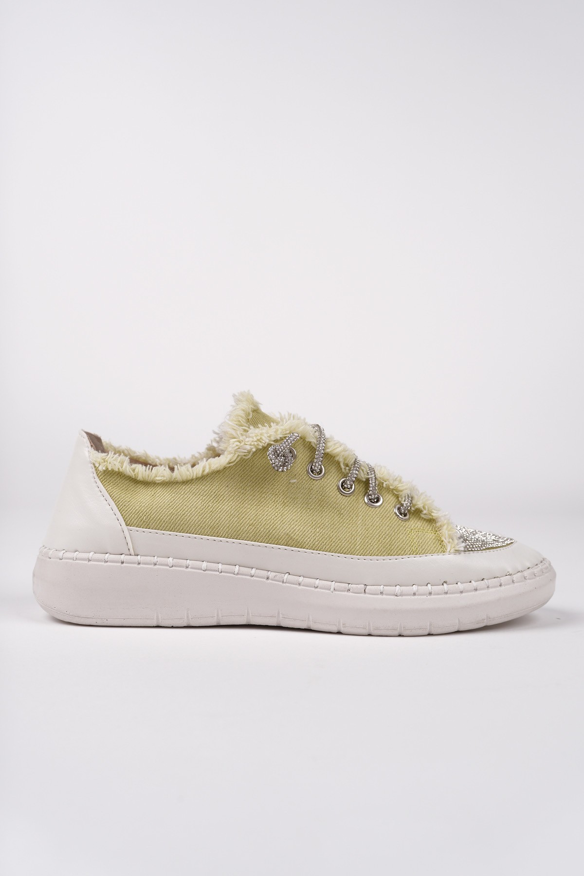 DAMSEL Bağcıklı Taşlı Kadın Günlük Denim Sneaker Spor Ayakkabı - Görsel 4