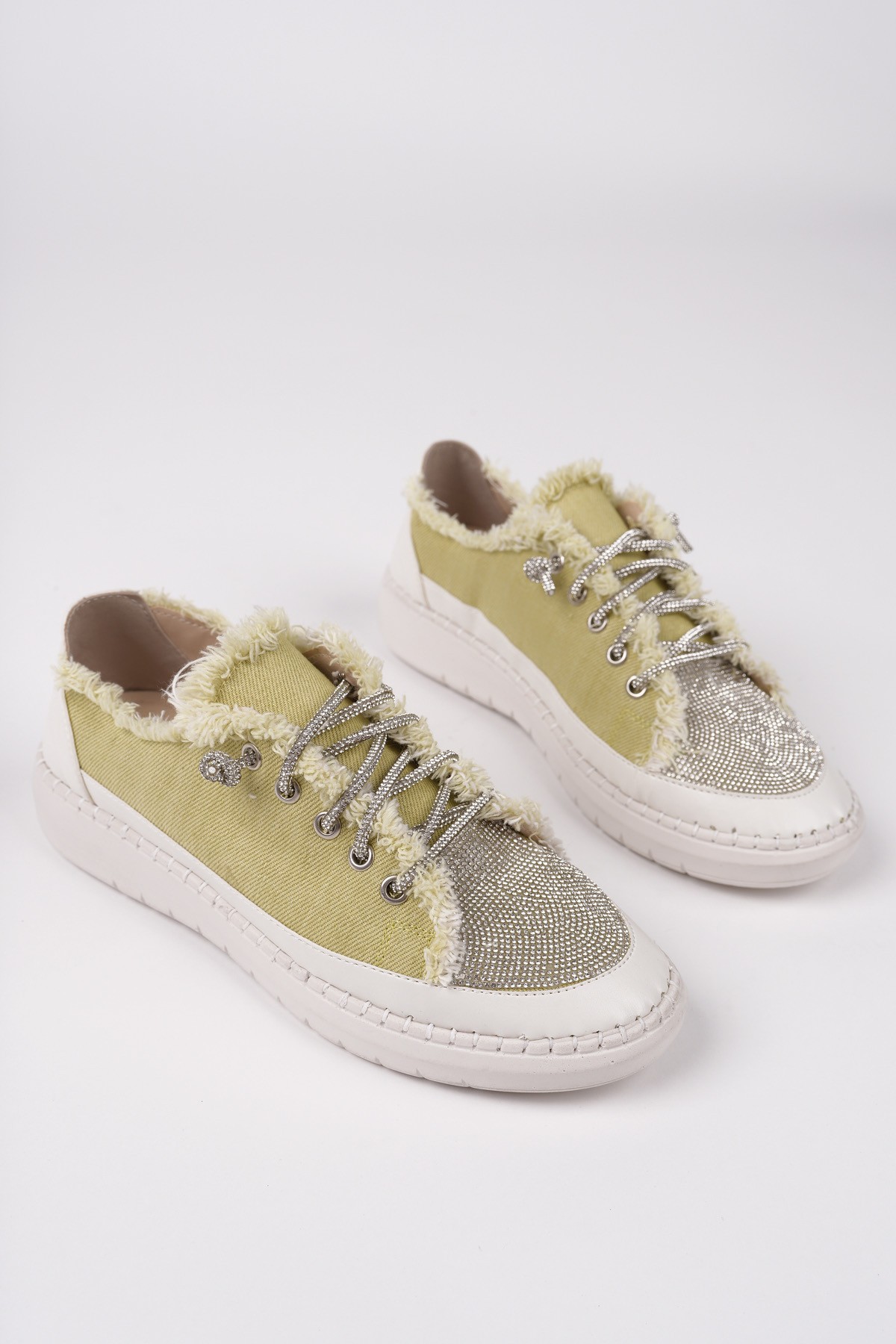 DAMSEL Bağcıklı Taşlı Kadın Günlük Denim Sneaker Spor Ayakkabı - Görsel 6