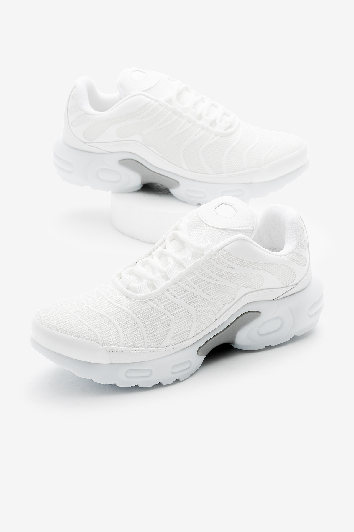 Unisex Beyaz Faylon TPU Taban Nefes Alabilen Kumaş Bağcıklı Spor Ayakkabı - Görsel 2