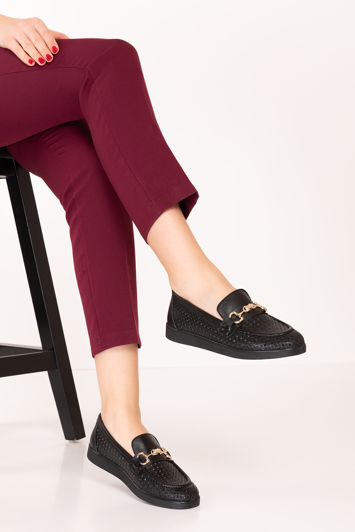 Gondol Kadın Hakiki Deri Yazlı Lazer Delikli Şık Loafer anl.2999 - Görsel 7