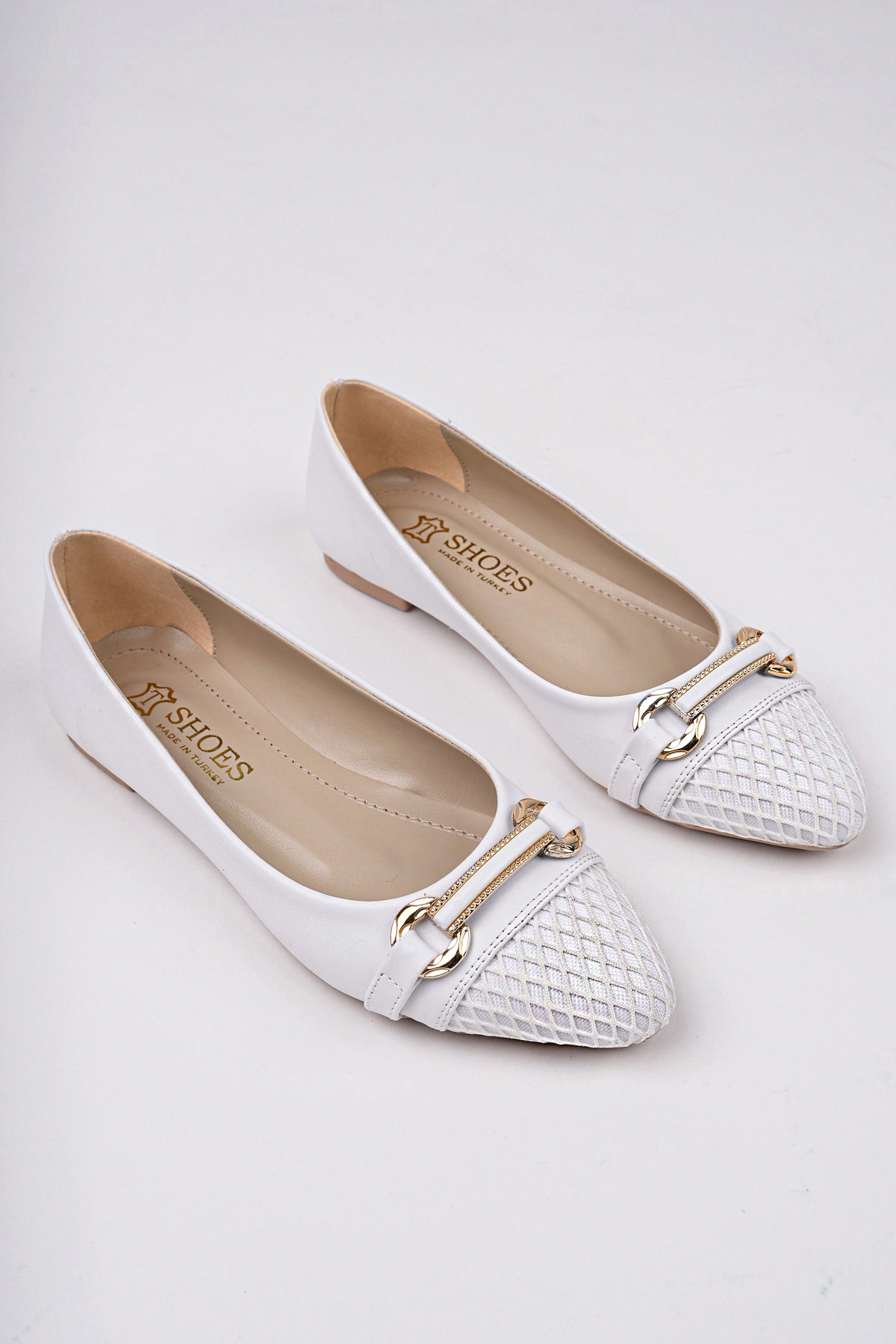 Kadın Yazlık Rahat Fileli Sivri Burun Babet Ayakkabı Ahmet Dede 055 Beyaz - Görsel 3