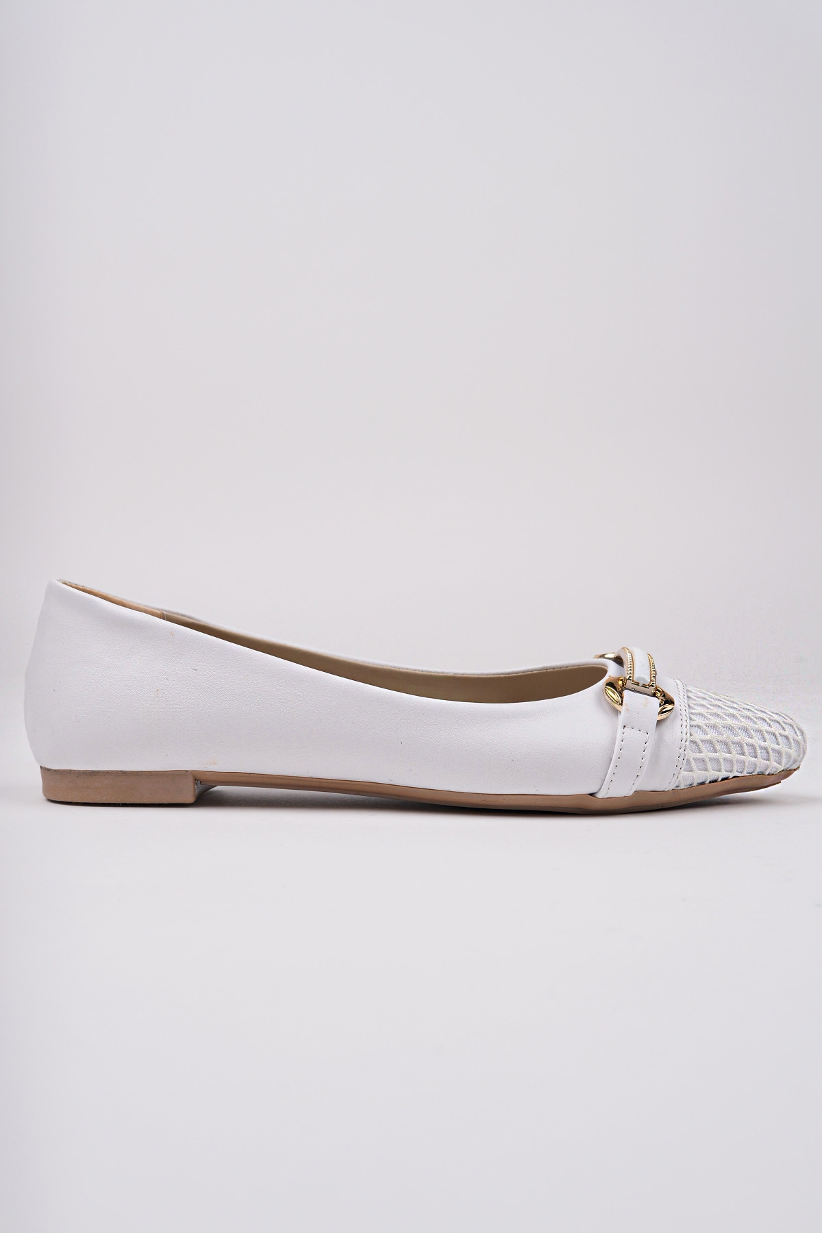 Kadın Yazlık Rahat Fileli Sivri Burun Babet Ayakkabı Ahmet Dede 055 Beyaz - Görsel 4