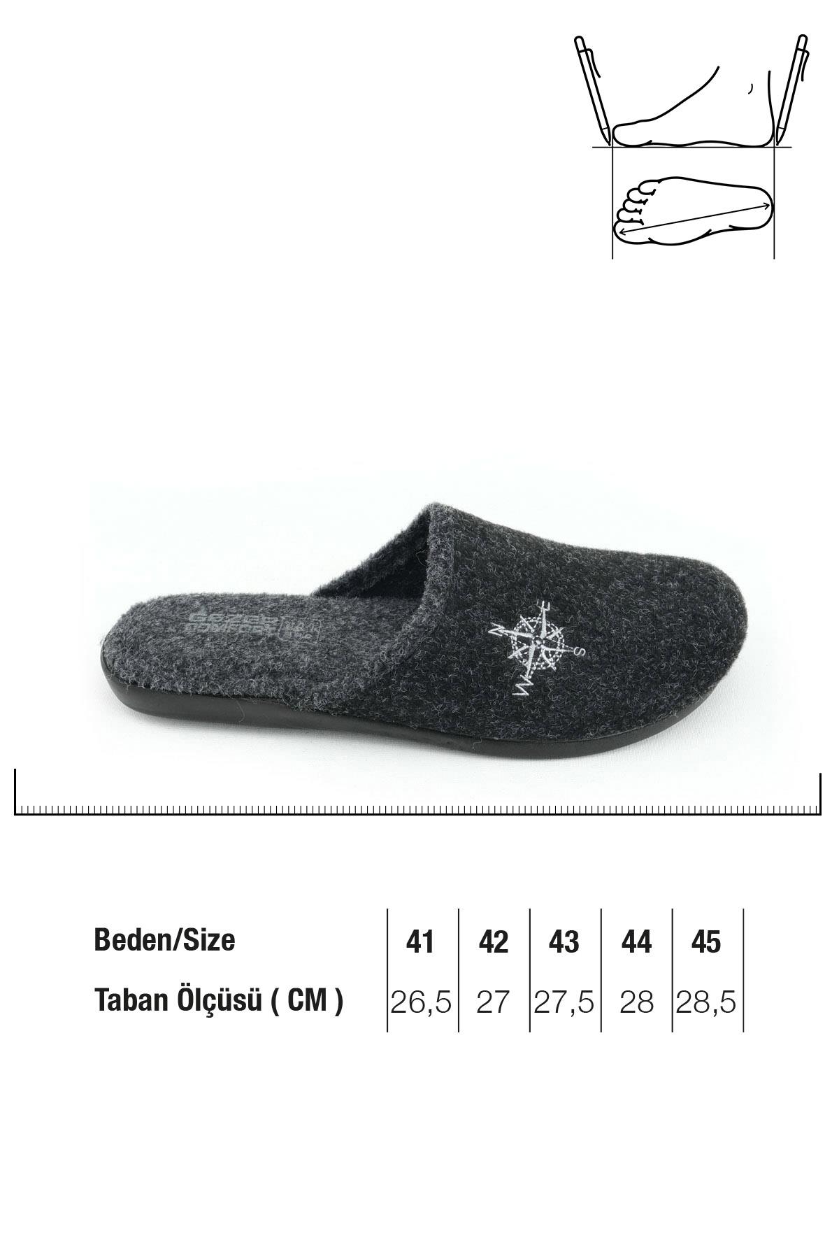 15339 Kışlık Erkek Keçe Çıkarılabilir Taban Misafir Ev Bahçe Terlik - Görsel 3