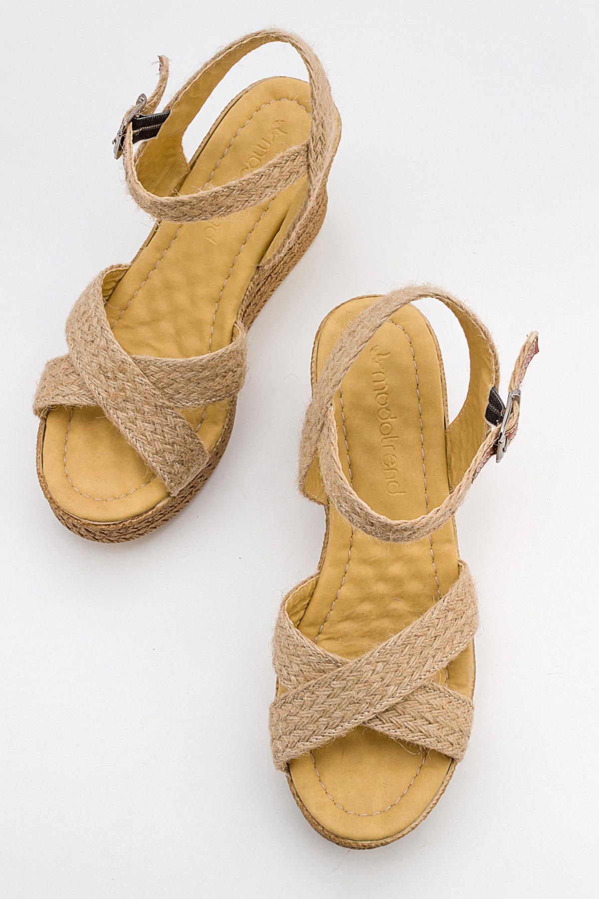 Kadın Çapraz Bantlı Dolgu Topuklu Sandalet HASIR - Görsel 6