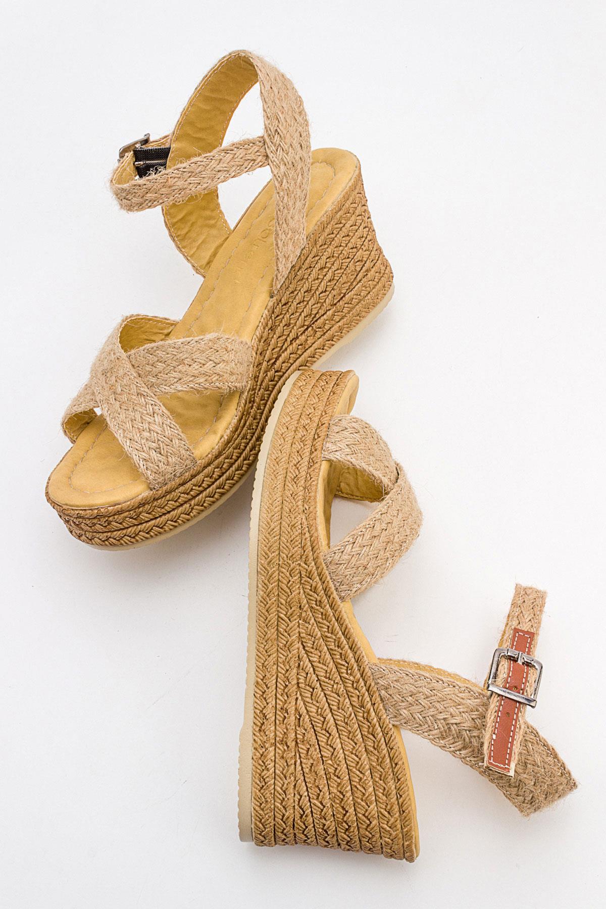 Kadın Çapraz Bantlı Dolgu Topuklu Sandalet HASIR - Görsel 7