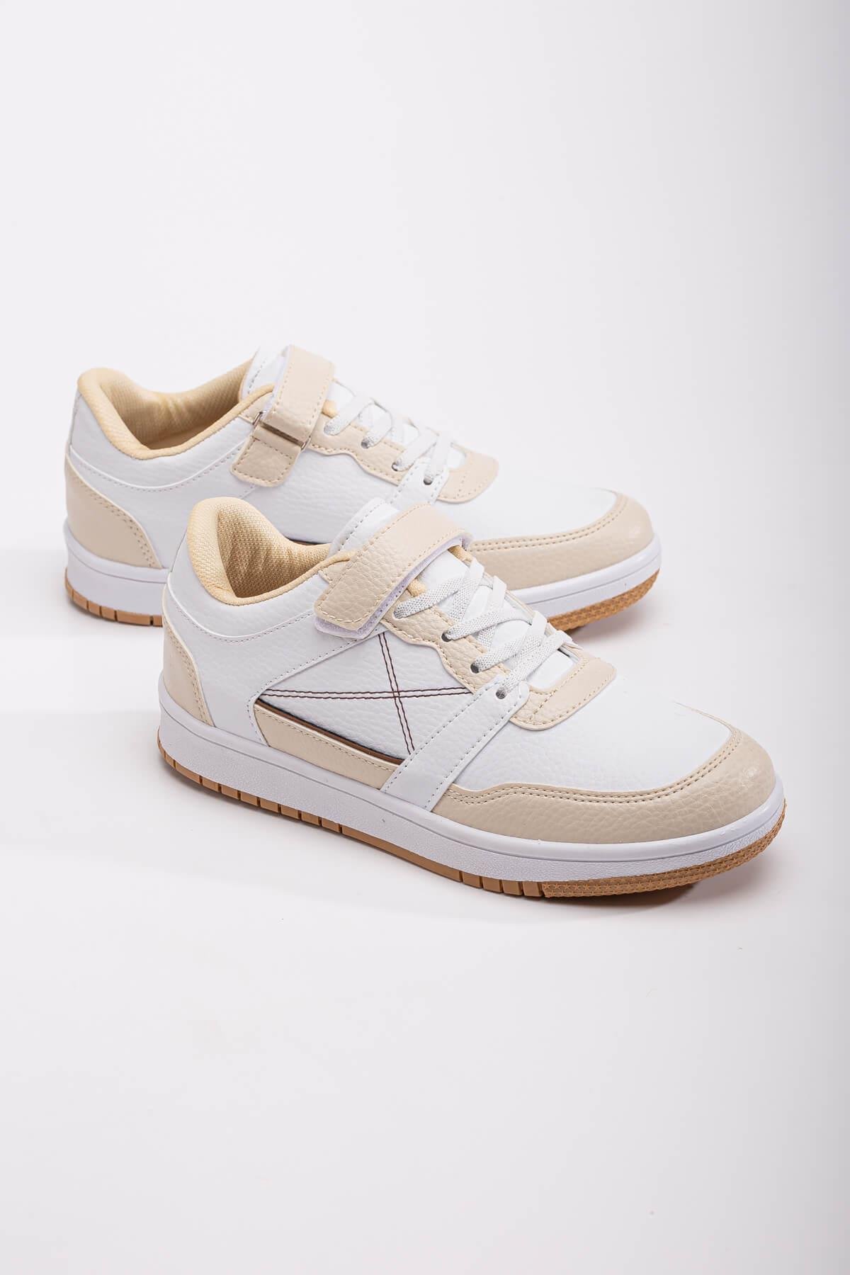 Cırtlı Bağcıklı Kadın Spor Ayakkabı EKRU BEYAZ - Görsel 2
