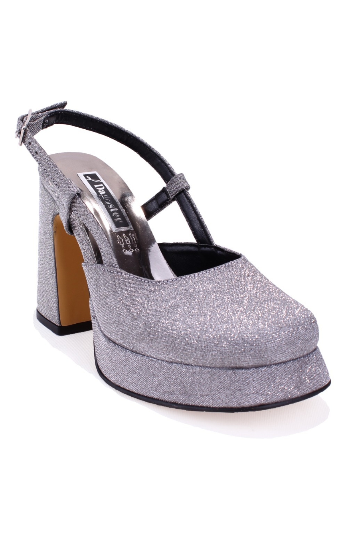 DZA07-337560 Platin Simli Platform Topuklu Kadın Ayakkabı - Görsel 2