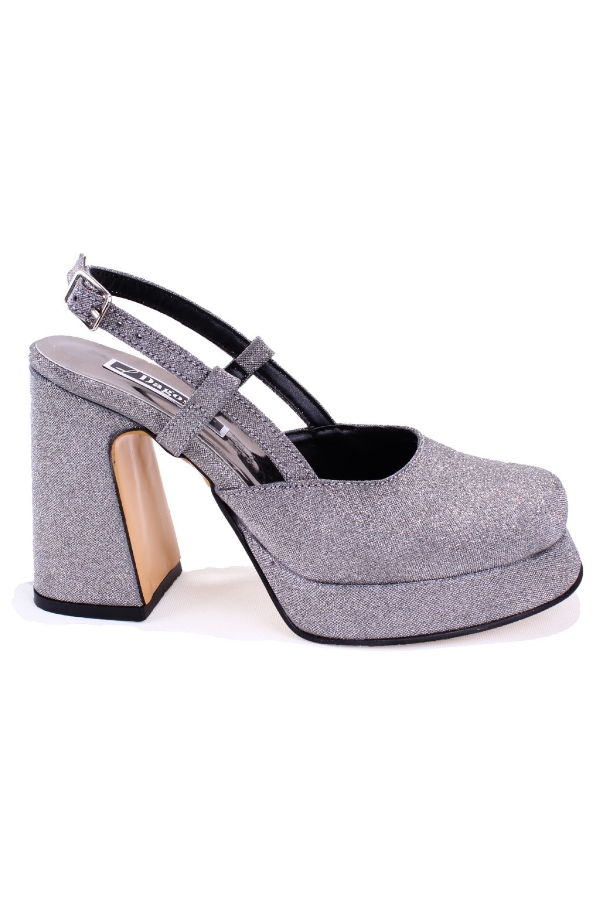 DZA07-337560 Platin Simli Platform Topuklu Kadın Ayakkabı - Görsel 3