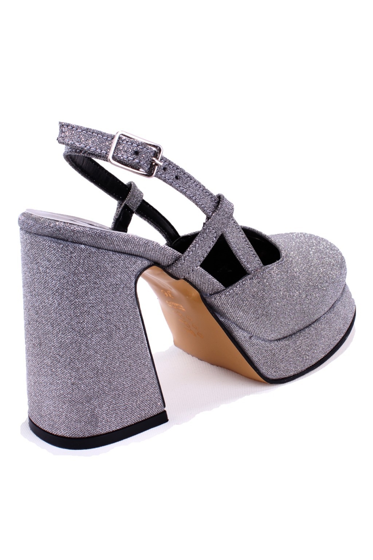 DZA07-337560 Platin Simli Platform Topuklu Kadın Ayakkabı - Görsel 5