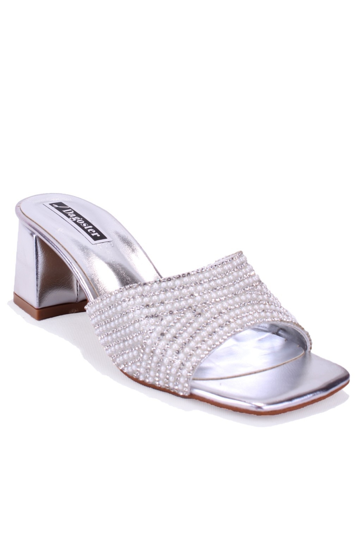 DZA07-1296103 Gümüş Topuklu Abiye Kadın Terlik - Görsel 2